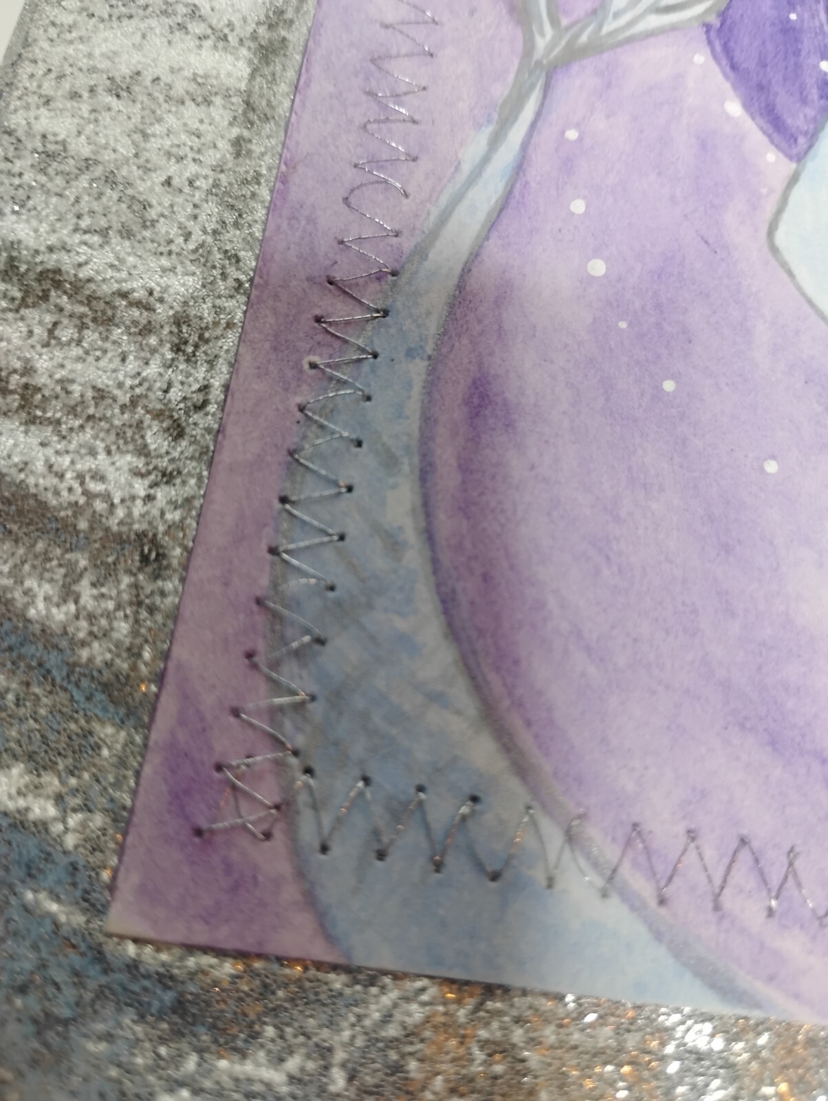 Silver Glitter Junk Journal with Handpainted Purple Watercolor Mermaid – Upcycle