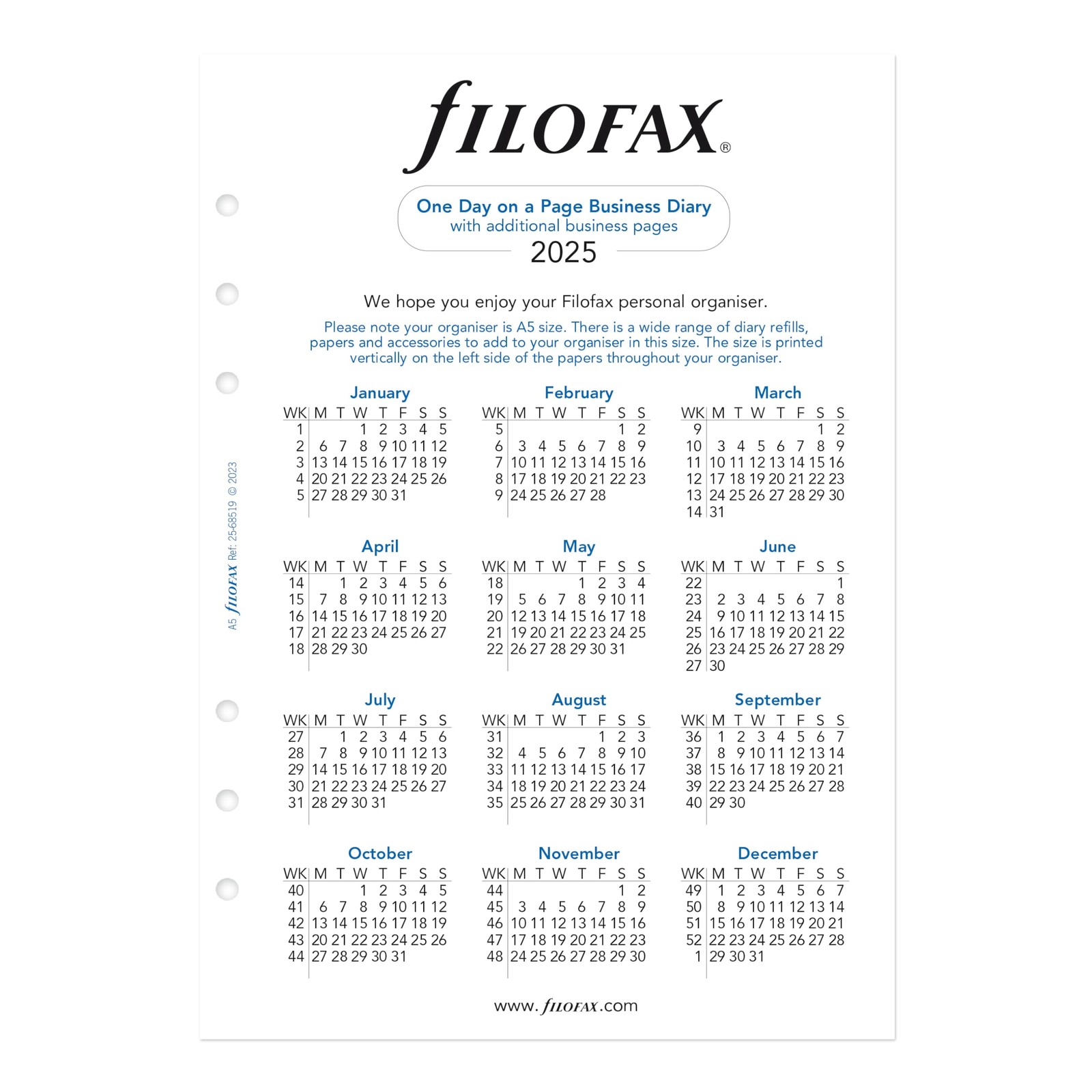 Calendar Diary Refill, A5 Size, One Day on One Page with Appointments, Busine…