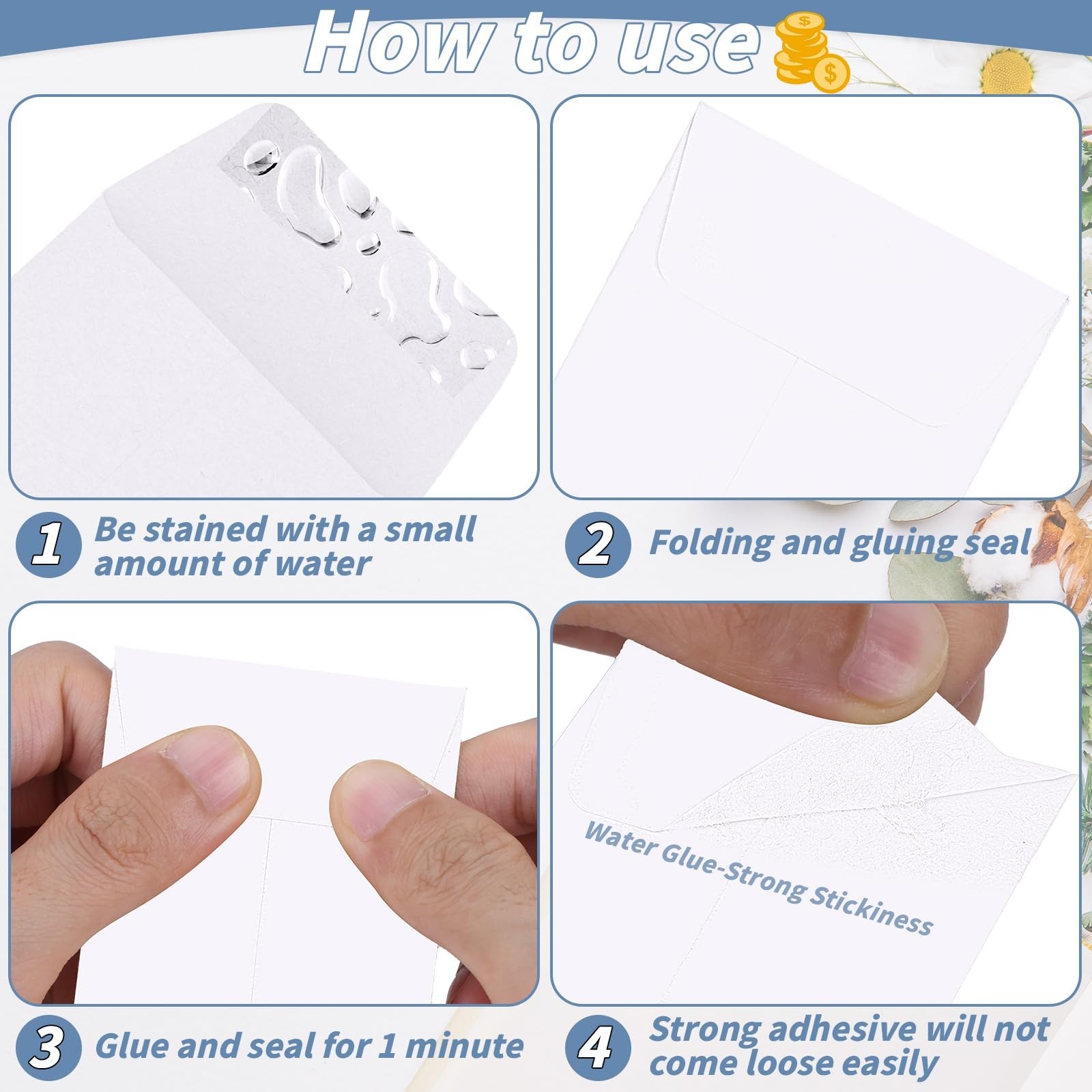1000 Pcs White Cash Envelopes 3.5×6.5in Gummed Flaps for Money Saving, Coins, Ti