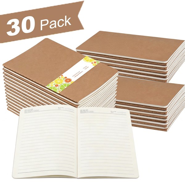 30Pack A5 Blank Notebook Bulk Set Lined Kraft 80 Page Paper Journals, 8.3×5.5 in