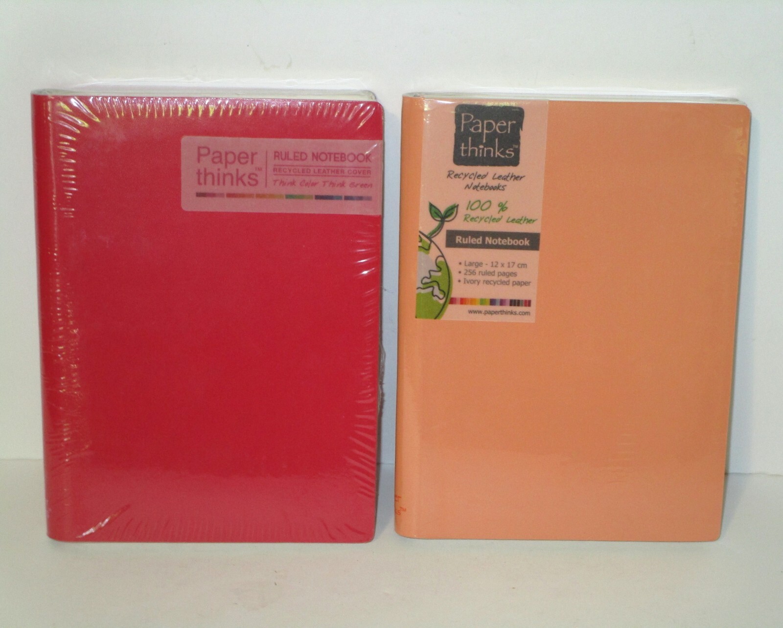 Paper thinks 2 new Ruled Notebook Red Orange Recycled Leather Sealed Large Size