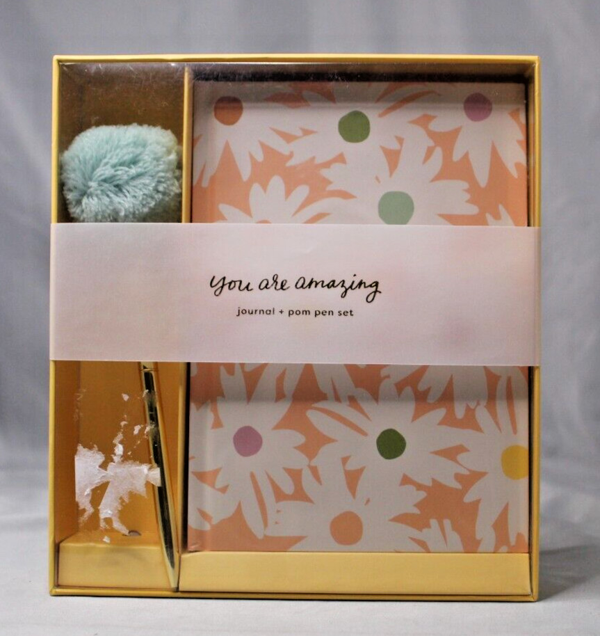 Journal Pom Pen Set “You Are Amazing” Garven Yellow Floral 5″ x 7″