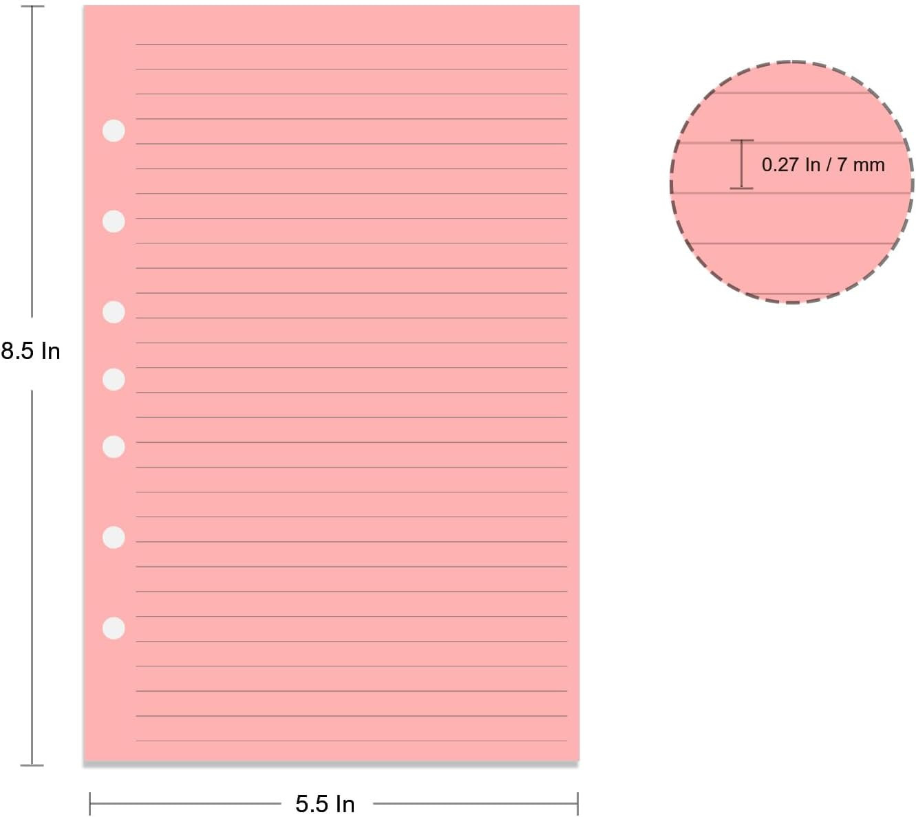 7-Hole Lined Refills Paper, A5 Filler Paper for Planner Inserts, A5 Loose Leaf P