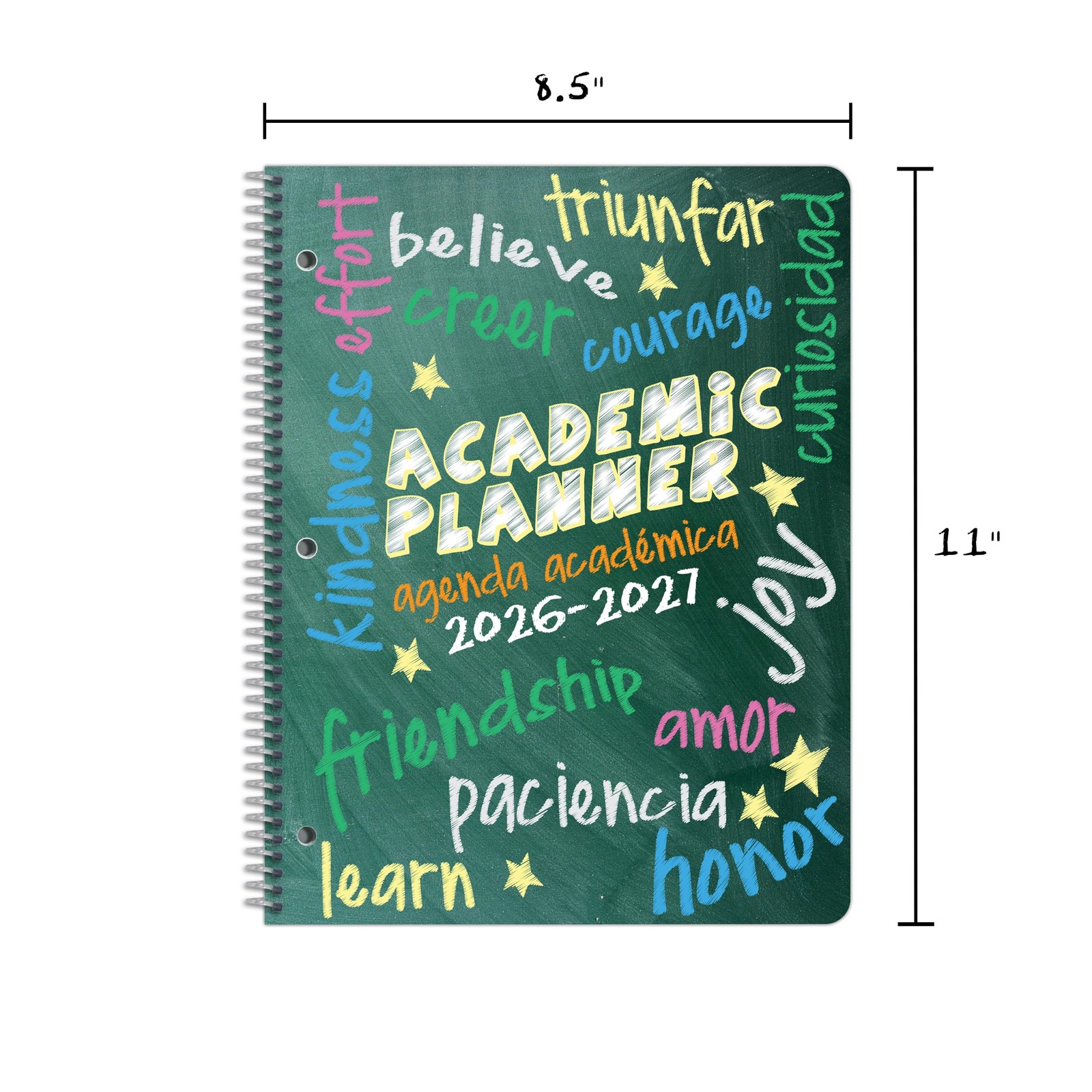 Bilingual Elementary Academic Planner for 2026-2027 School 8.5″ x 11″, Green