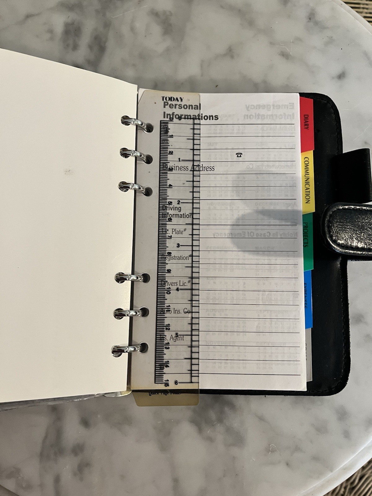 Vintage Day Planner Binder Black Faux Leather Six Rings Organizer 5×7 Desk 90’s