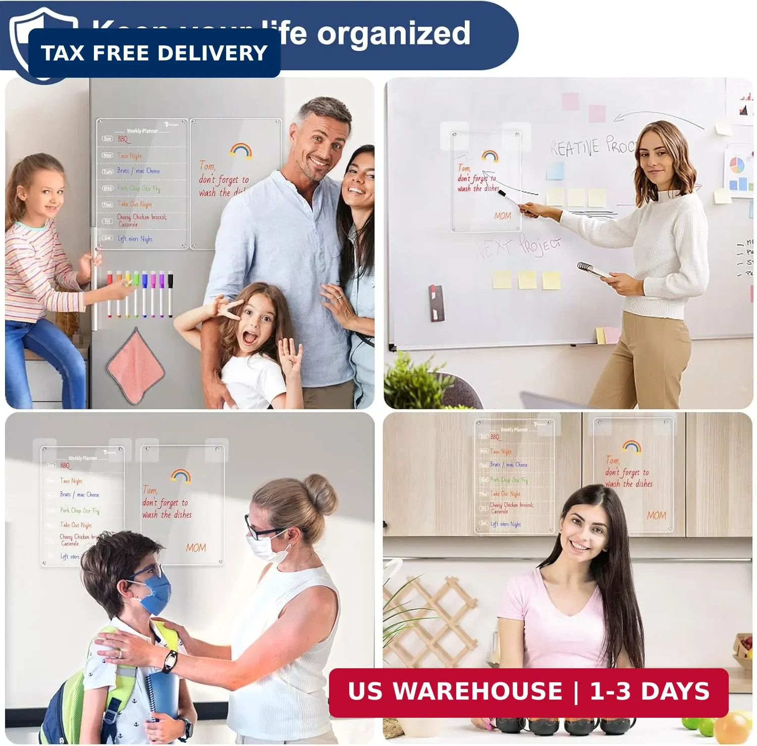 4 Pack Magnetic Calendar for Refrigerator, Clear Acrylic Calendar for Fridge wit