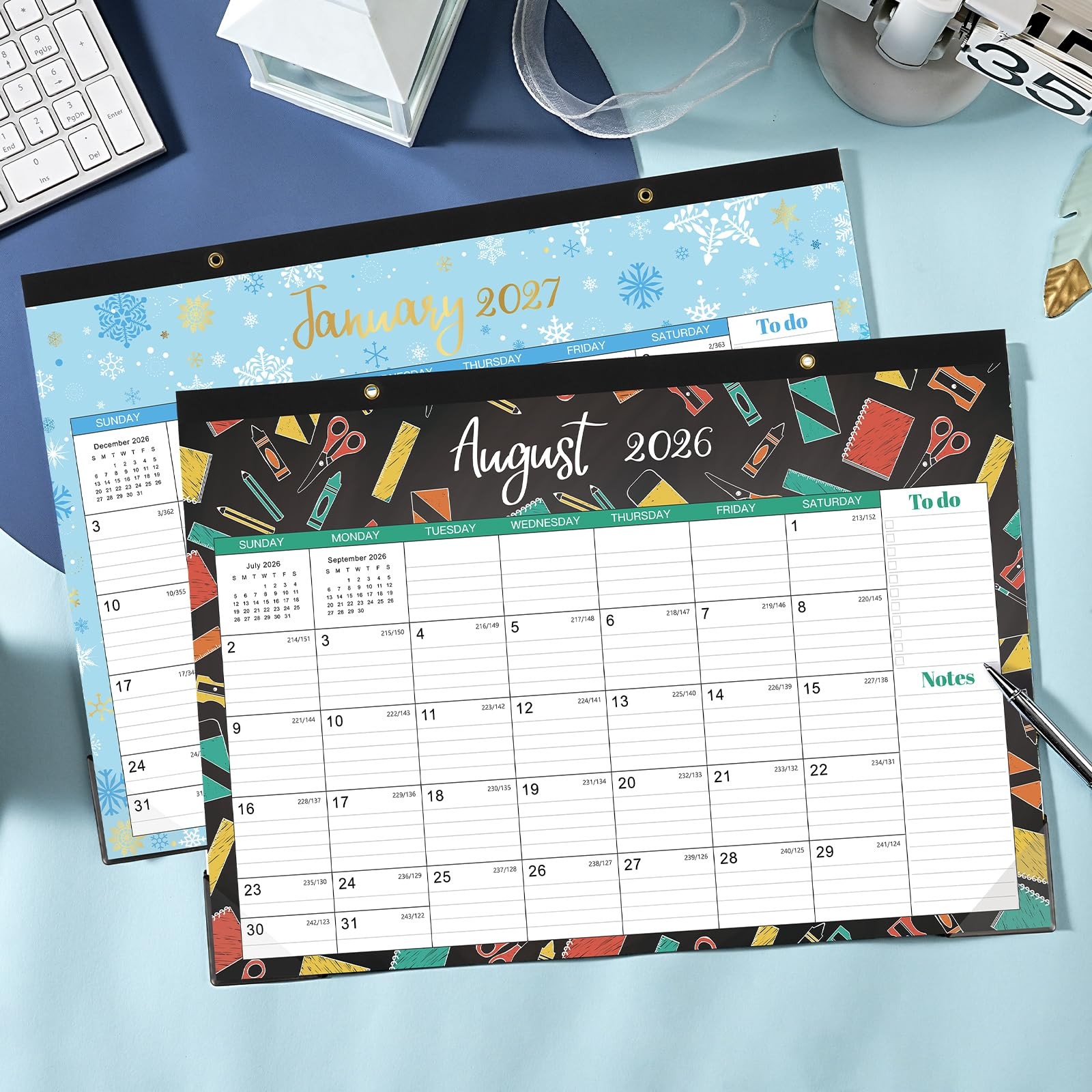 Desk Calendar 2026-2027 – July 2026 – December 2027, 17″ x 12″, Multicolored