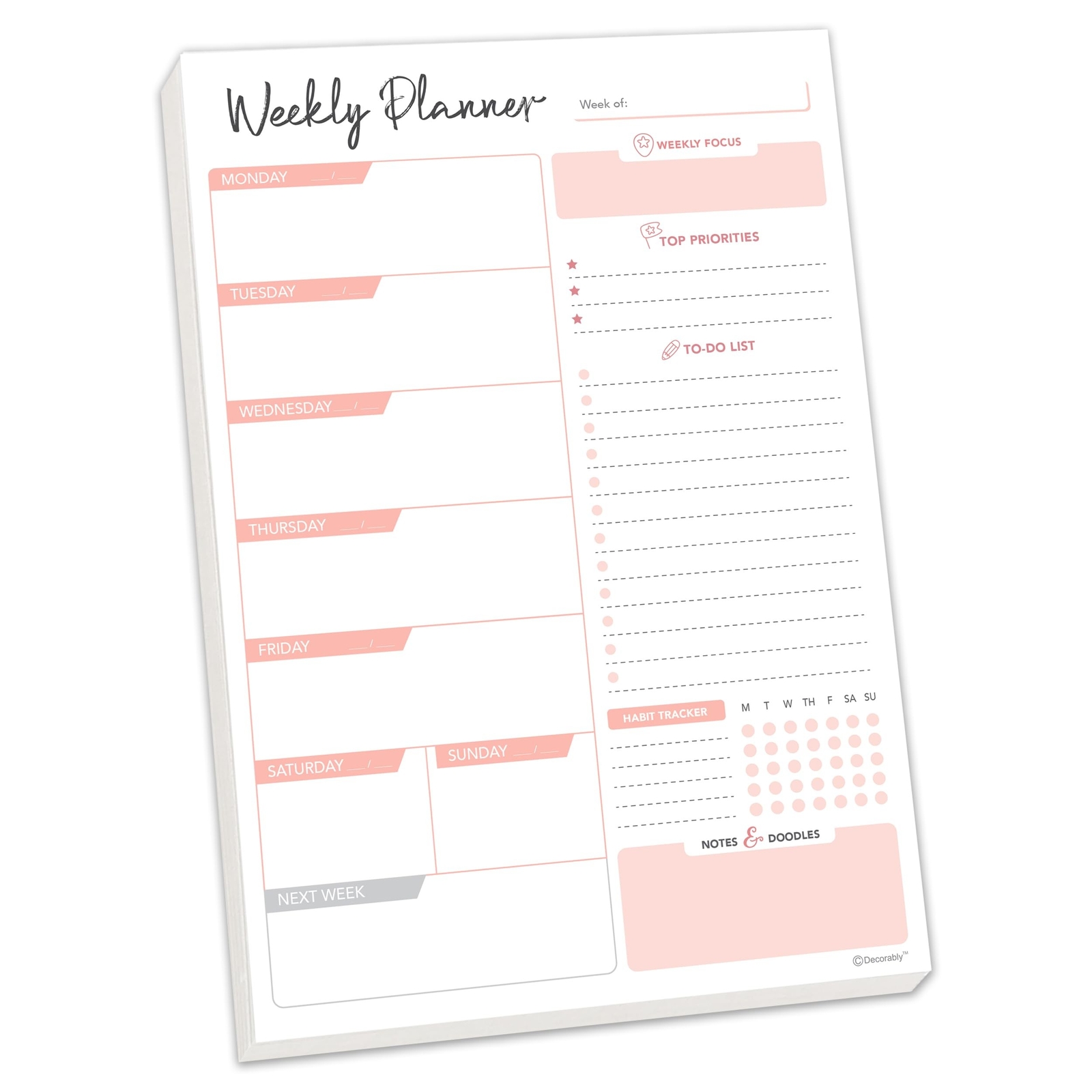 Decorably Weekly Planner Pad Portrait – Weekly To Do List Notepad, 58 Easy Te…