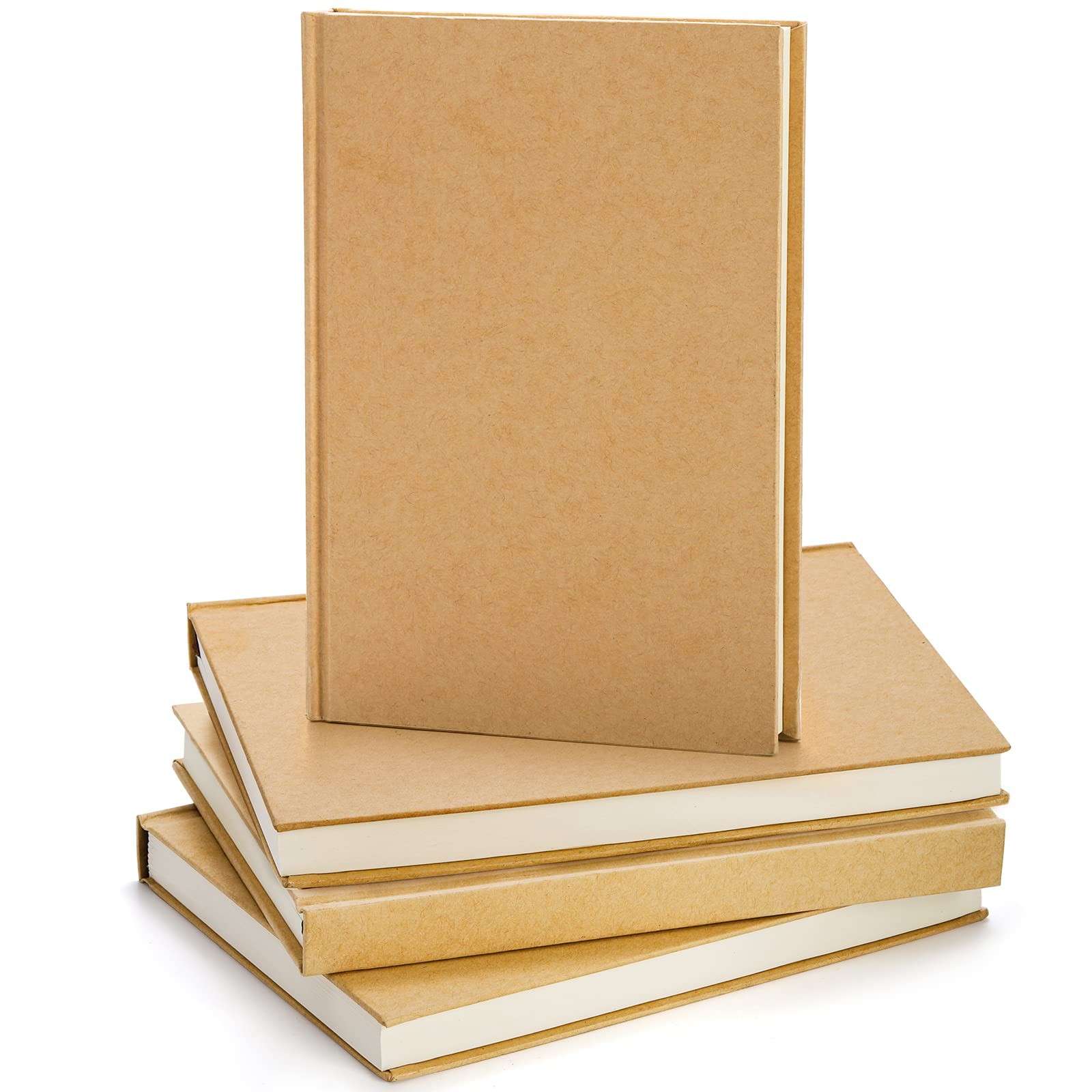ZEAYEA 4 Pack A5 Blank Notebook Journal, 6 x 8.5 Inch Hardcover Brown