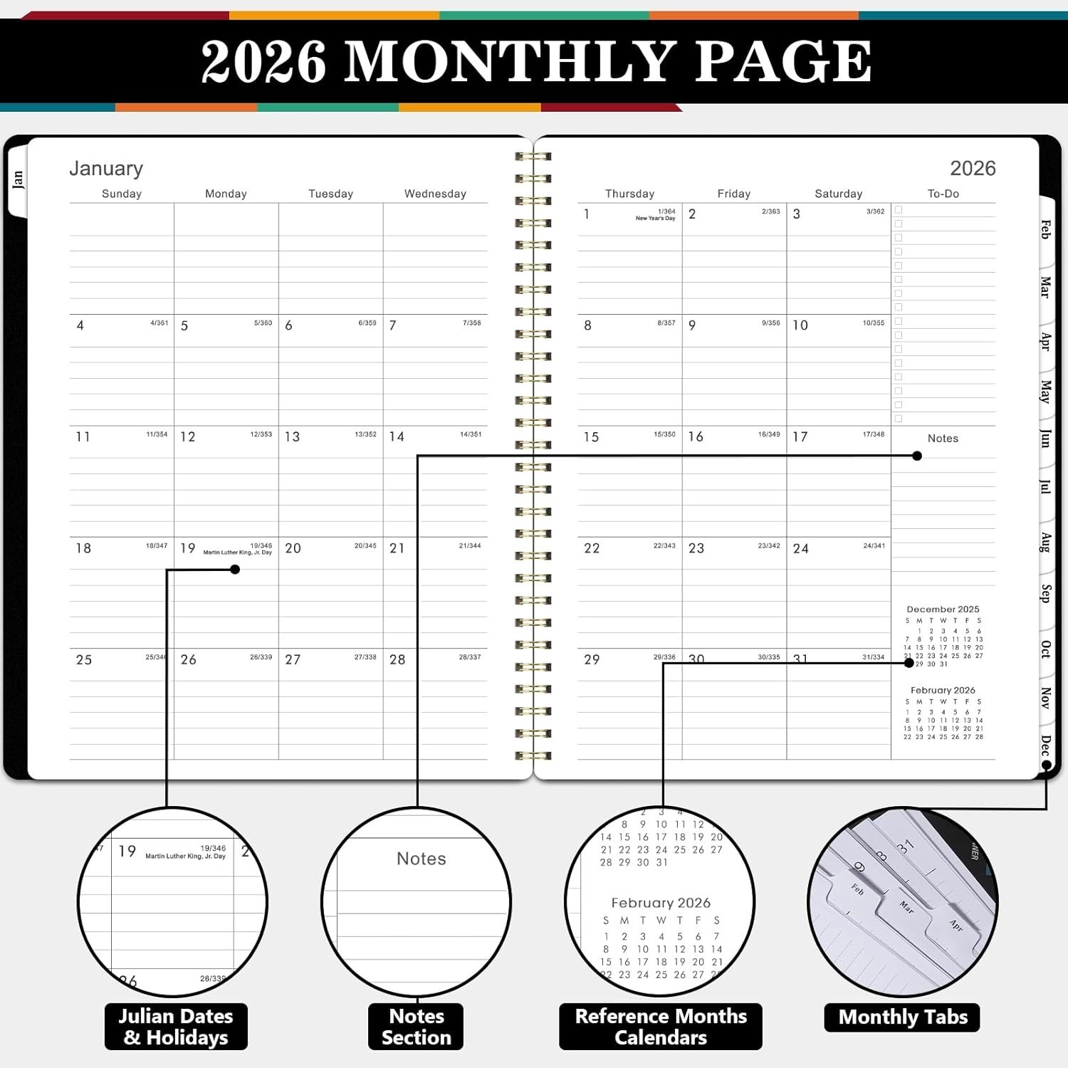 Stylish 2026 Calendar Planner – Flexible Cover, Lay-flat Design, 8.5″ x 11″