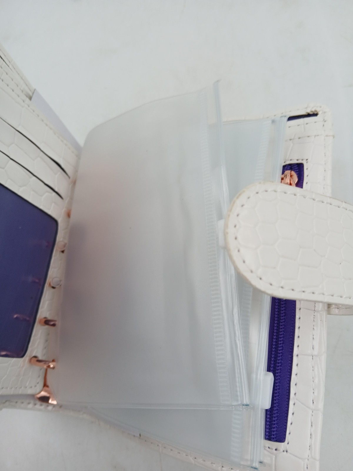 Budget Baes A6 Cash Envelope Binder Wallet White Croc Faux Leather 6 Ring PU