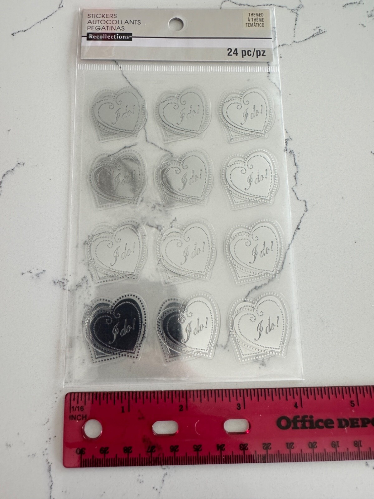 Recollections Dimensional Stickers Silver Hearts Saying I Do! 24 PC Scrapbooking