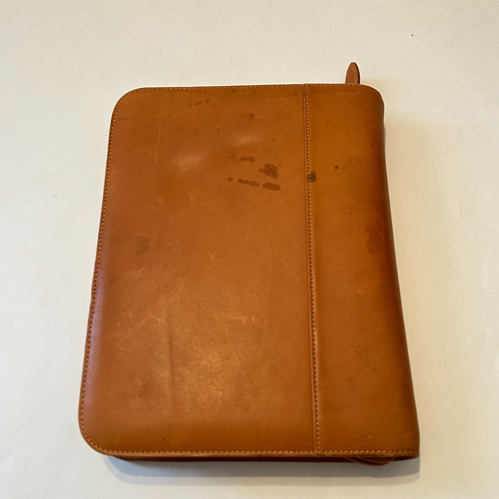 DayTimer Planner Organizer Cover Brown Leather Zip Around 7 Ring Binder 8 x 10.5