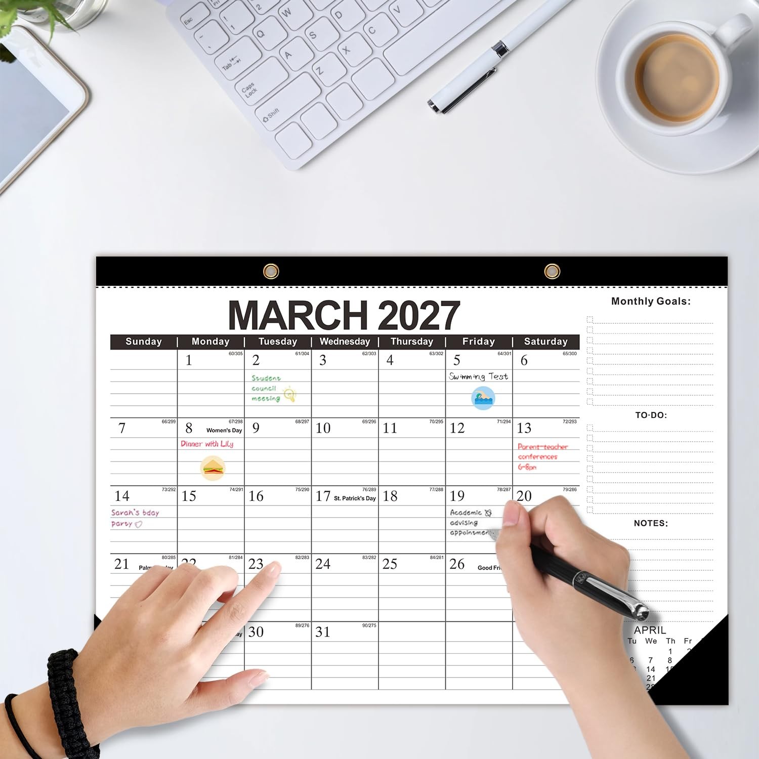 Kyweel 2026-2027 Desk Calendar, 18 Month 2026 Jan Classic Black