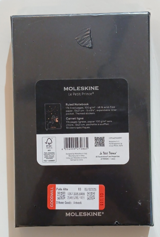 Moleskine Ltd. Edition Le Petit Prince Notebook, Large Ruled Black Hardback Seal