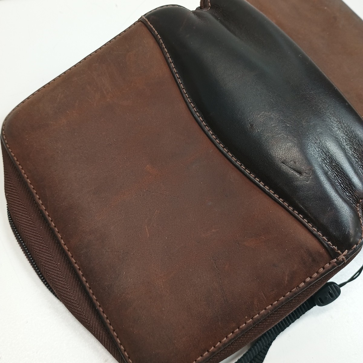 Franklin Covey Leather 6 Ring Organizer Notes Full Grain Brown Zip Around 1996