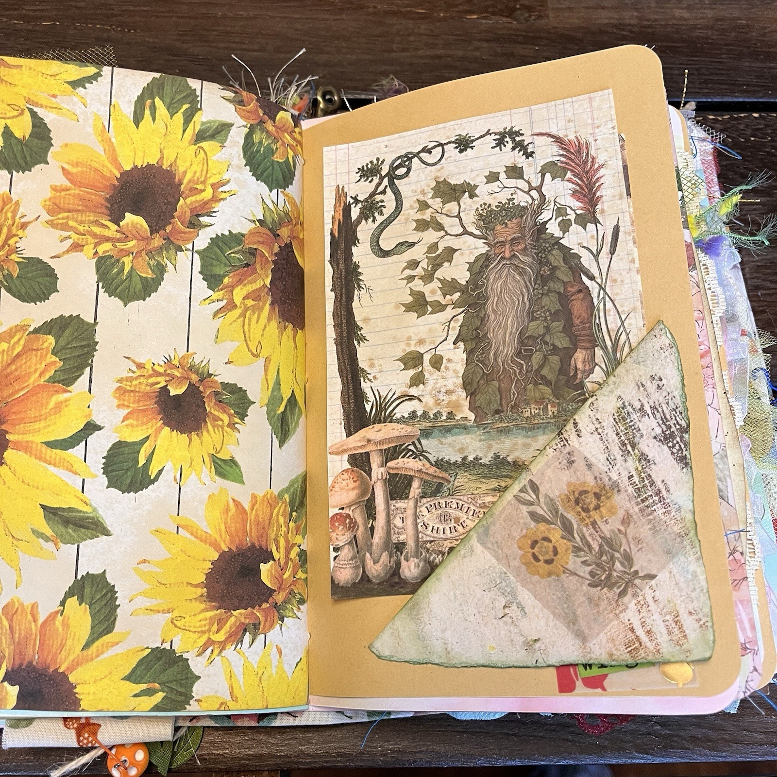 Gnome Sunflower Themed Junk Journal Woodland Nature Softcover 3 Signatures