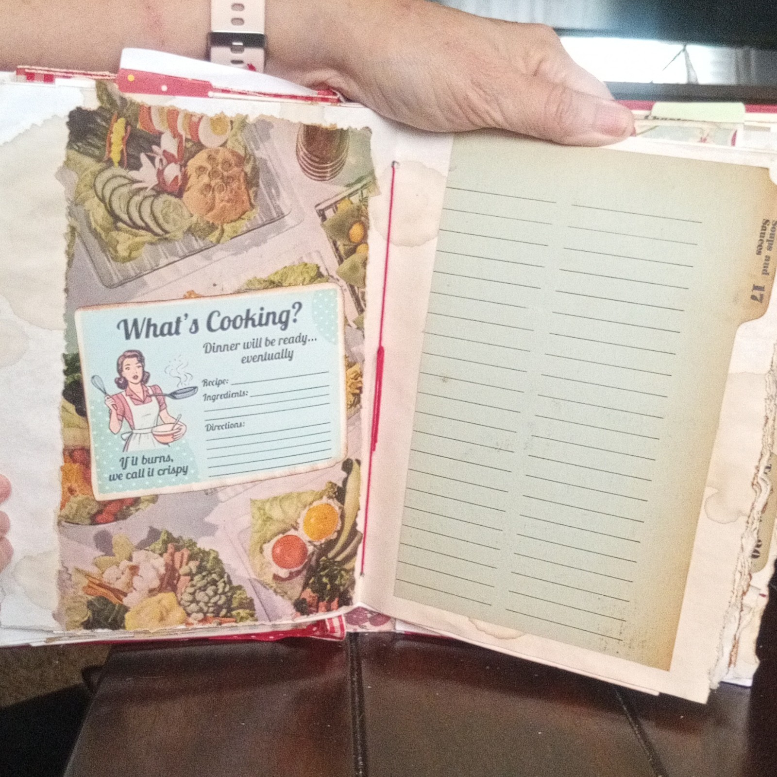 Handmade Kitchen Cookbook Recipe Junk Journal, Red Cover, Cards & Meal Pages