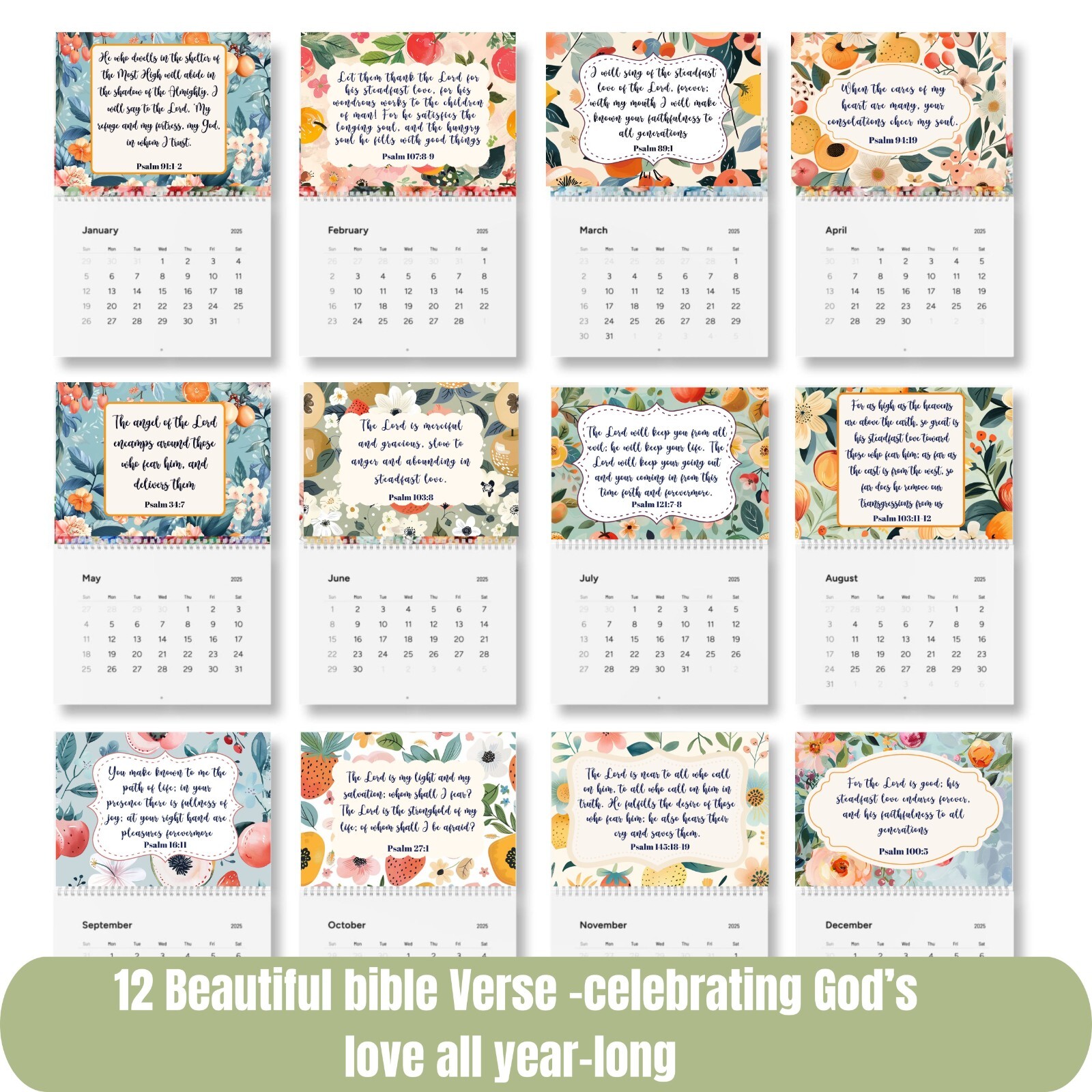 Psalms 2026 Wall Calendar 12 Month 11″ X 8.2″ Bible Verse Wall Calendar