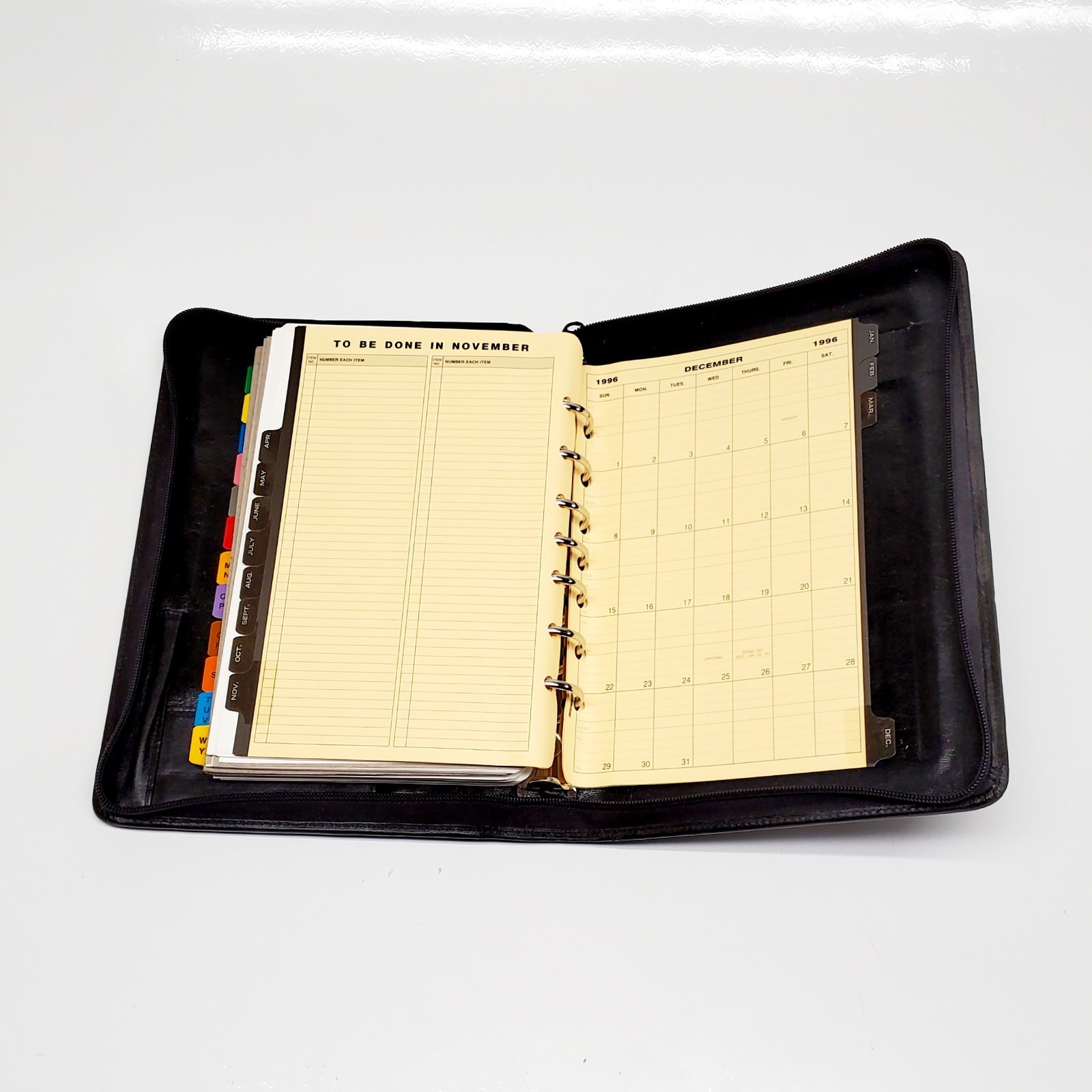 Vintage ~ Day-Timer Black Leather Planner 7 Ring Binder Notebook Organizer 90’s