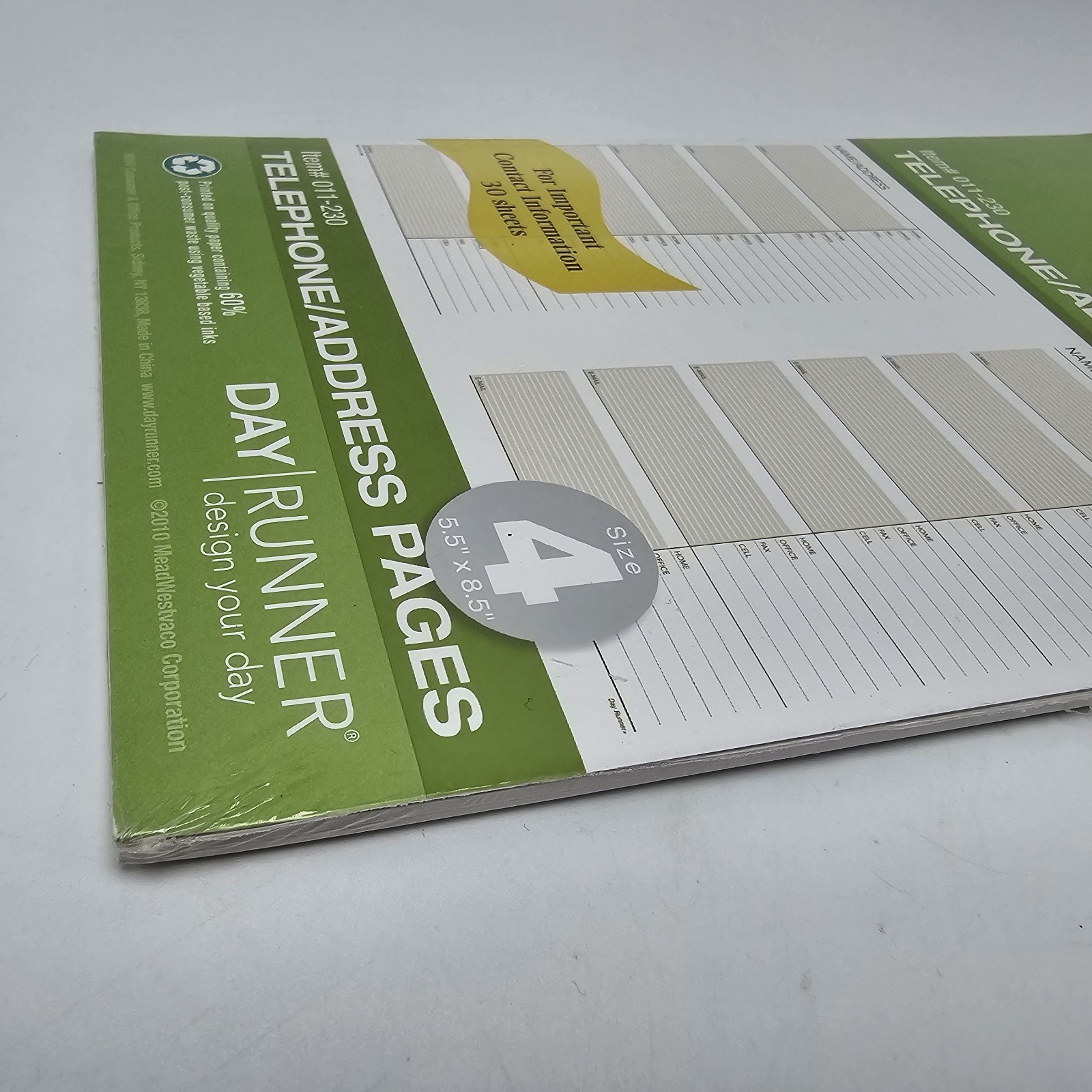 Day Runner Telephone Address Pages 3 7 ring 5.5 x 8.5 30 pg Dayrunner 011230