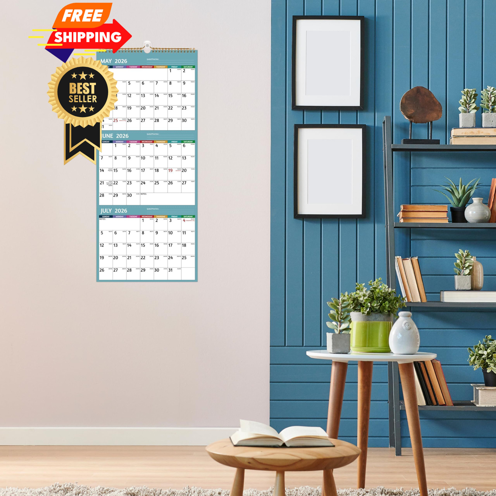 Wall Calendar 2026-2027 – 3 Month Vertical, Apr 2026 -…
