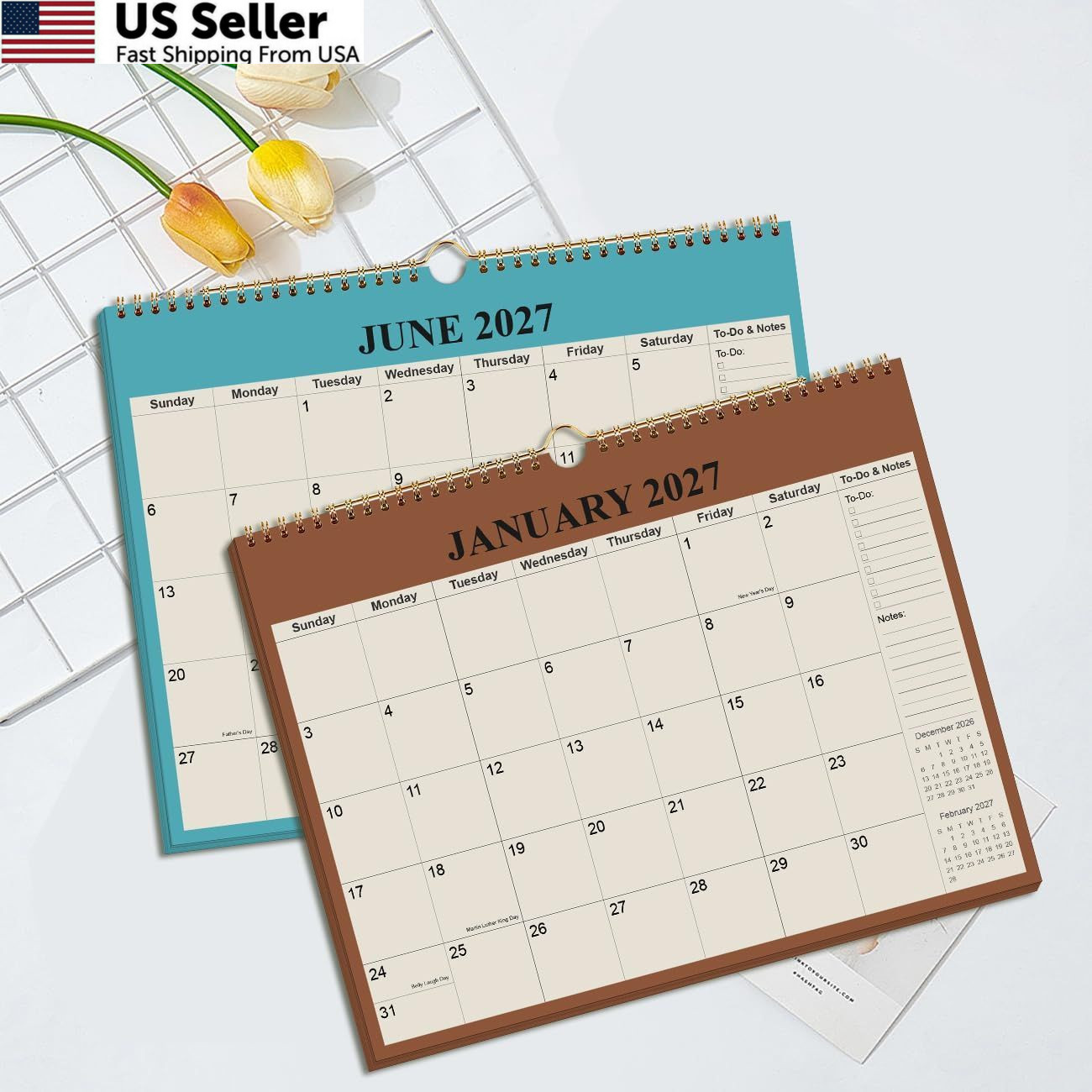 Calendar 2026-2027 – 18 Months Wall from July 2026 12″ x 14.5″, Cyan