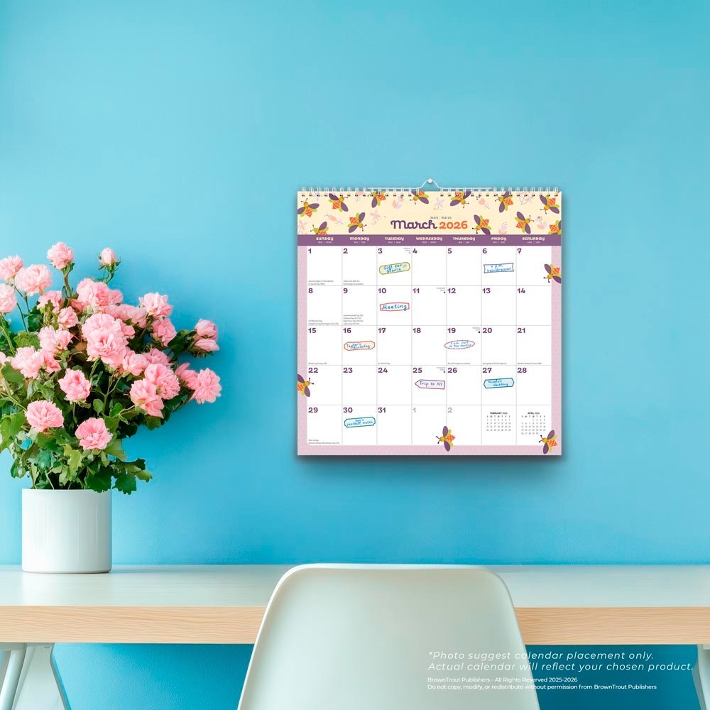 Busy Bees | 2026 12×12″ (Hanging) Monthly Square Wire-O Calendar