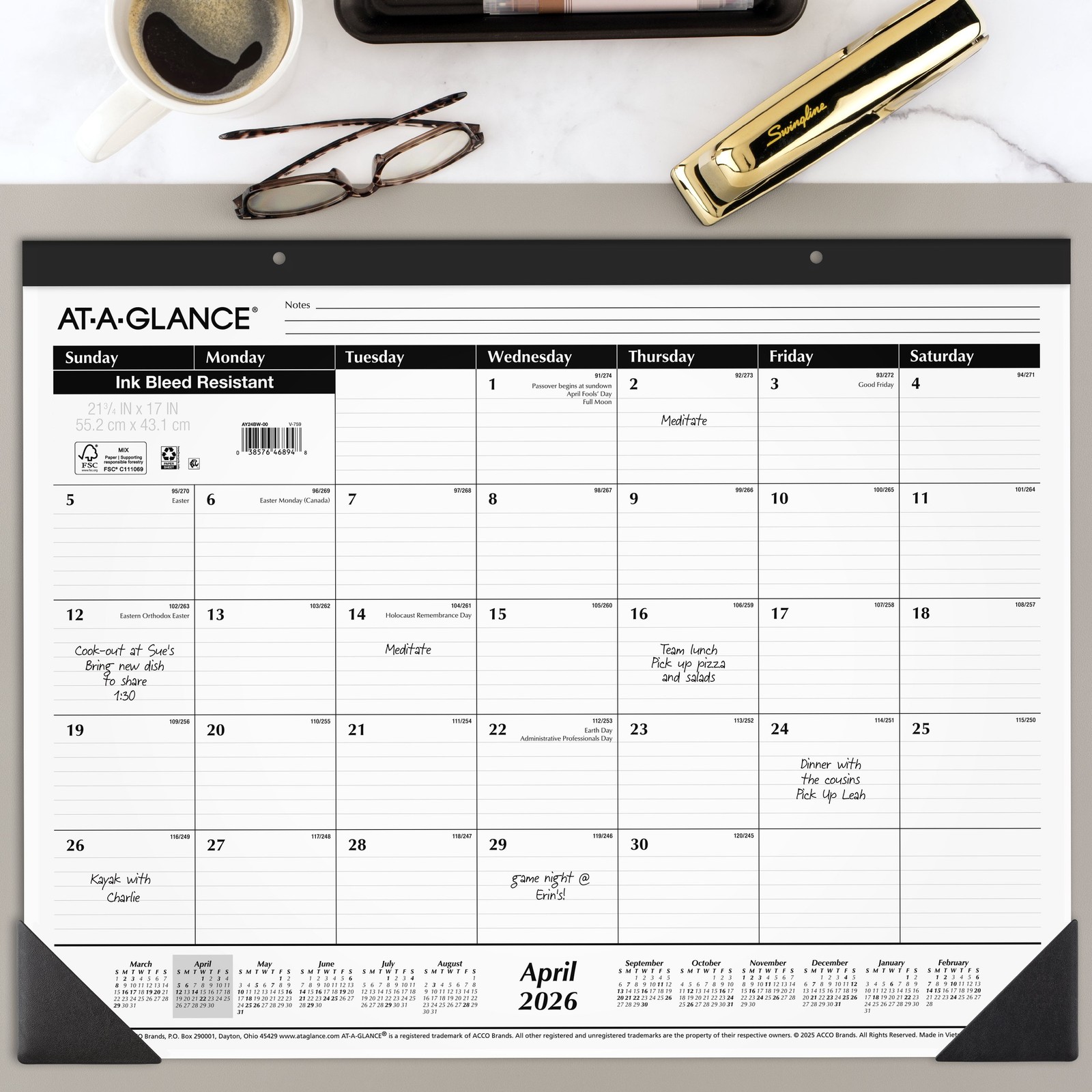 2026-2027 Large Size Academic Monthly Desk Pad Calendar 21.75″ x 17″ Paper