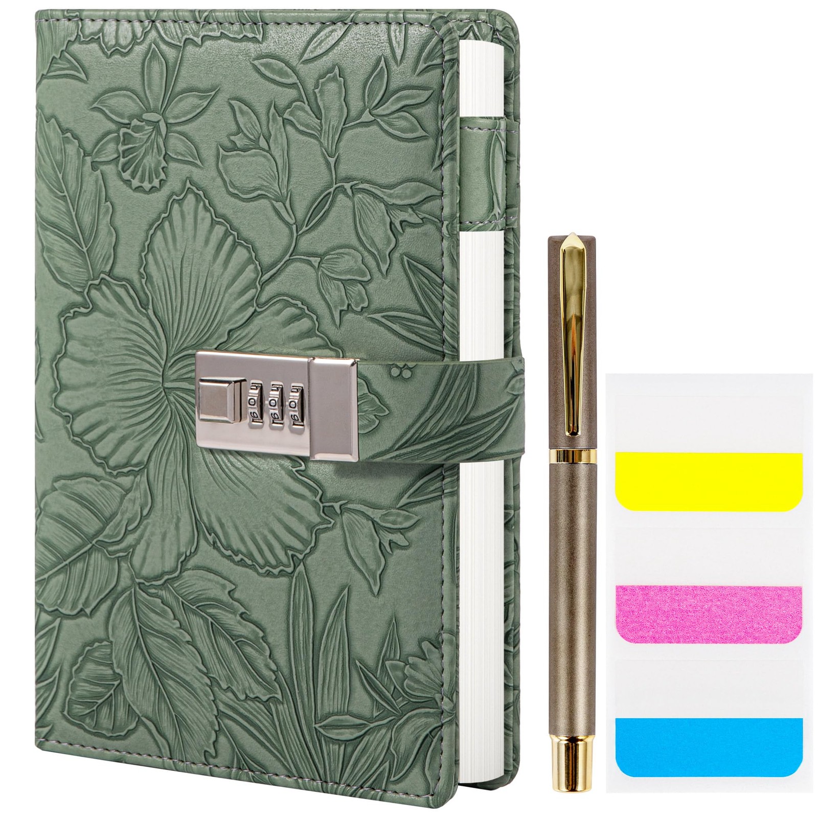 TIEFOSSI Diary with Lock for Women, 3D Embossed Journal Lock, A5, Green