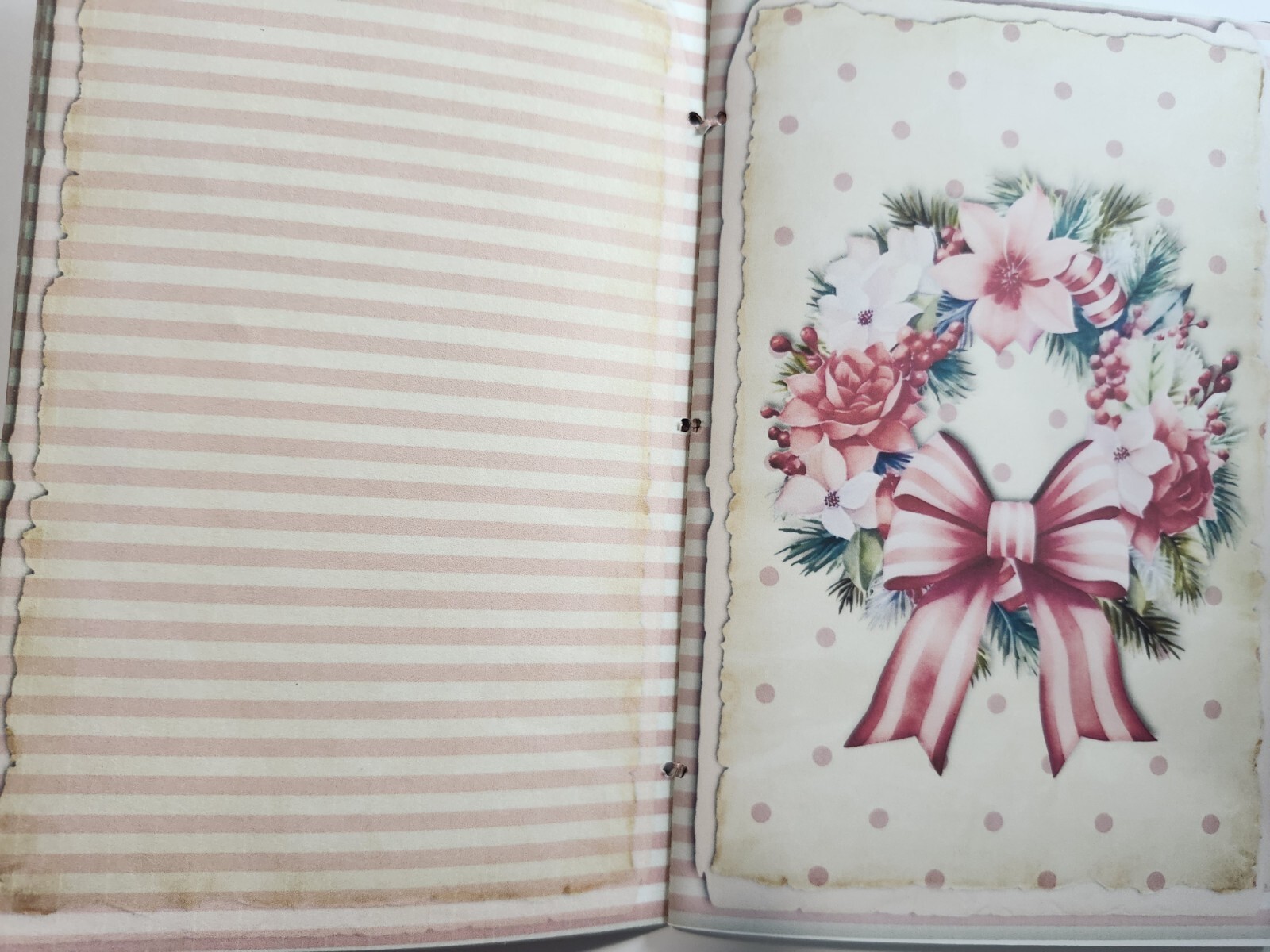 Junk Journal Booklet “PASTEL CHRISTMAS” Christmas Pink Holiday Ephemera, Cards+