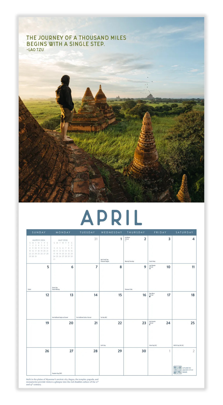 Wanderlust Calendar 2026 | 12″ x 24″ 12 Month Calendar | Marble City Press