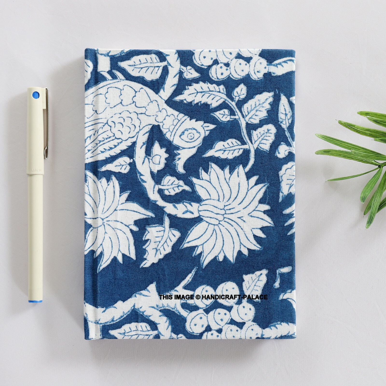 Smooth Hand Block Print Fabric Soft Cover Journal Notebook with Blank Page Blue