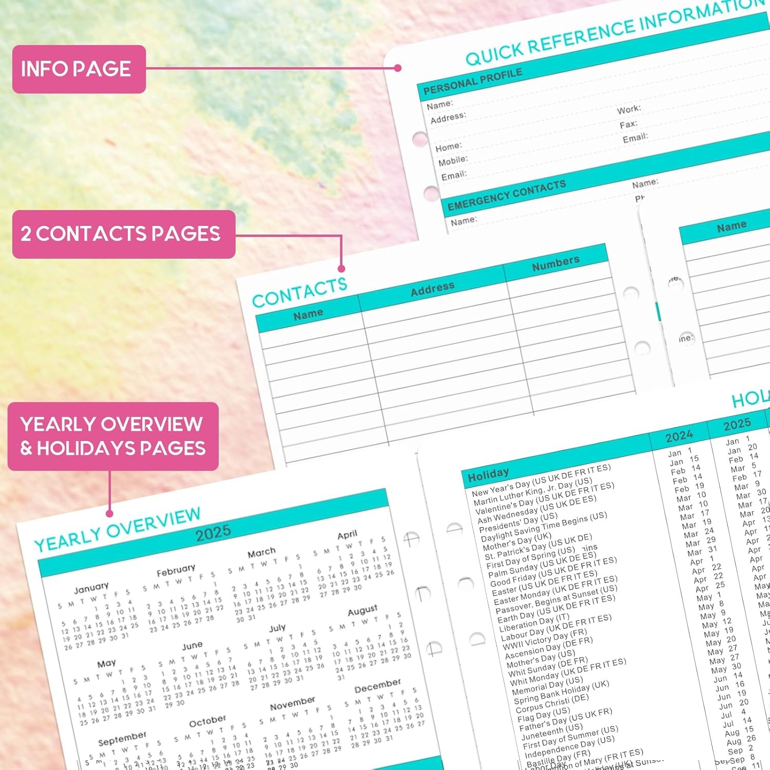2025-2026 Planner Refills – from July Multicolor