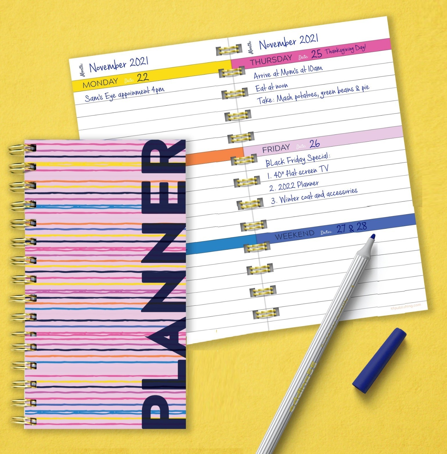 TF PUBLISHING Bright Pink Undated Wkly Spiral Planner Premium Paper – 3.5”x6.5″
