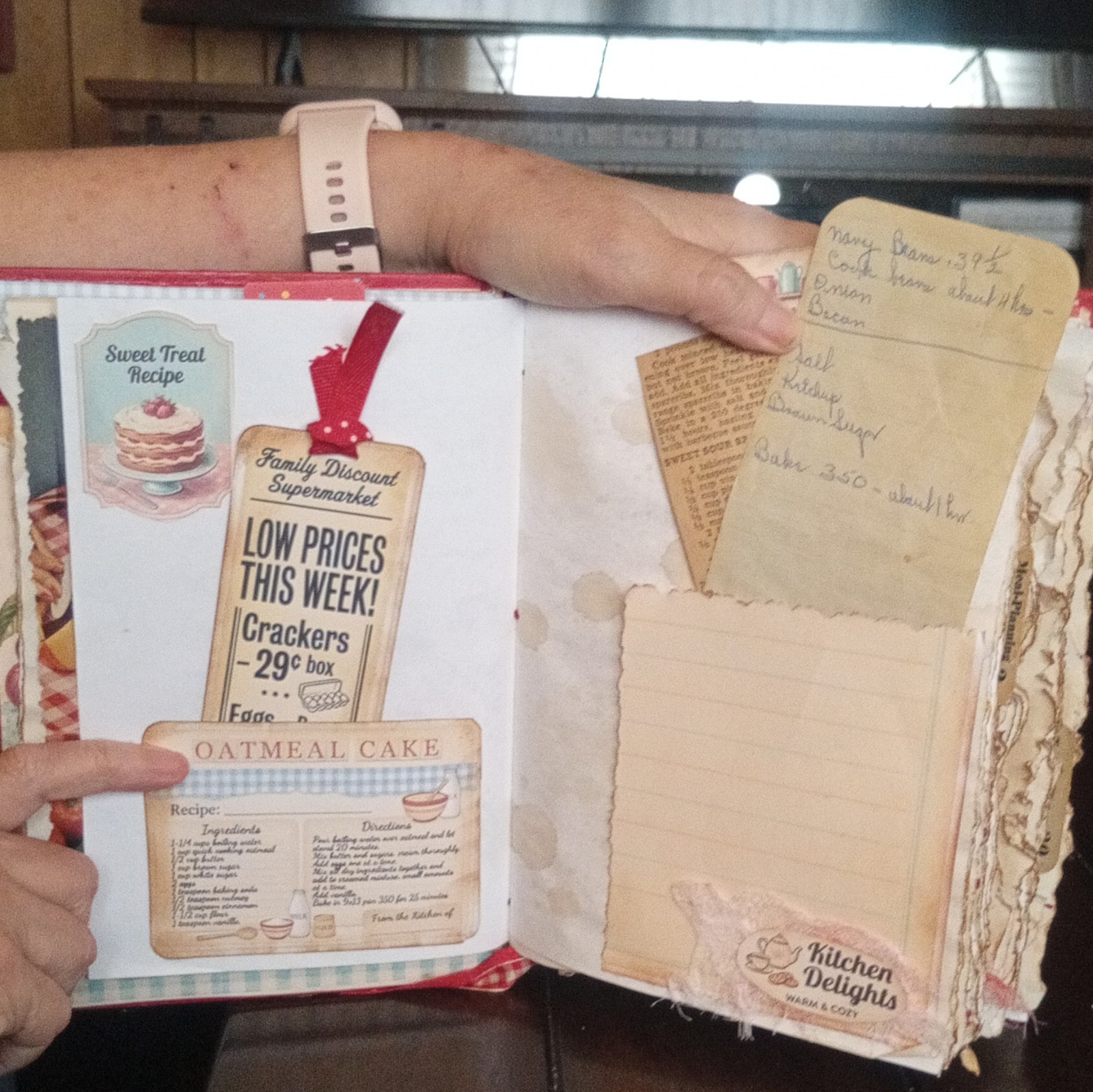 Handmade Kitchen Cookbook Recipe Junk Journal, Red Cover, Cards & Meal Pages