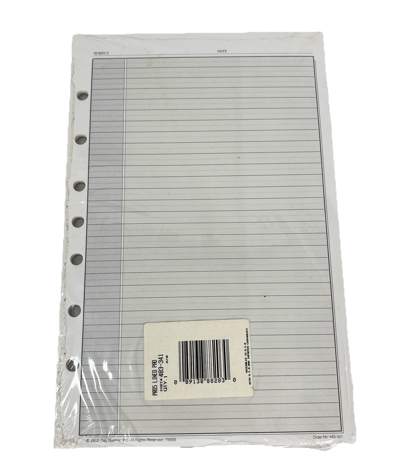 Day Runner Lined Pad 7 Holes Set of 3 Packs 5.5” x 8.5” #483-341 Total 90 Pages