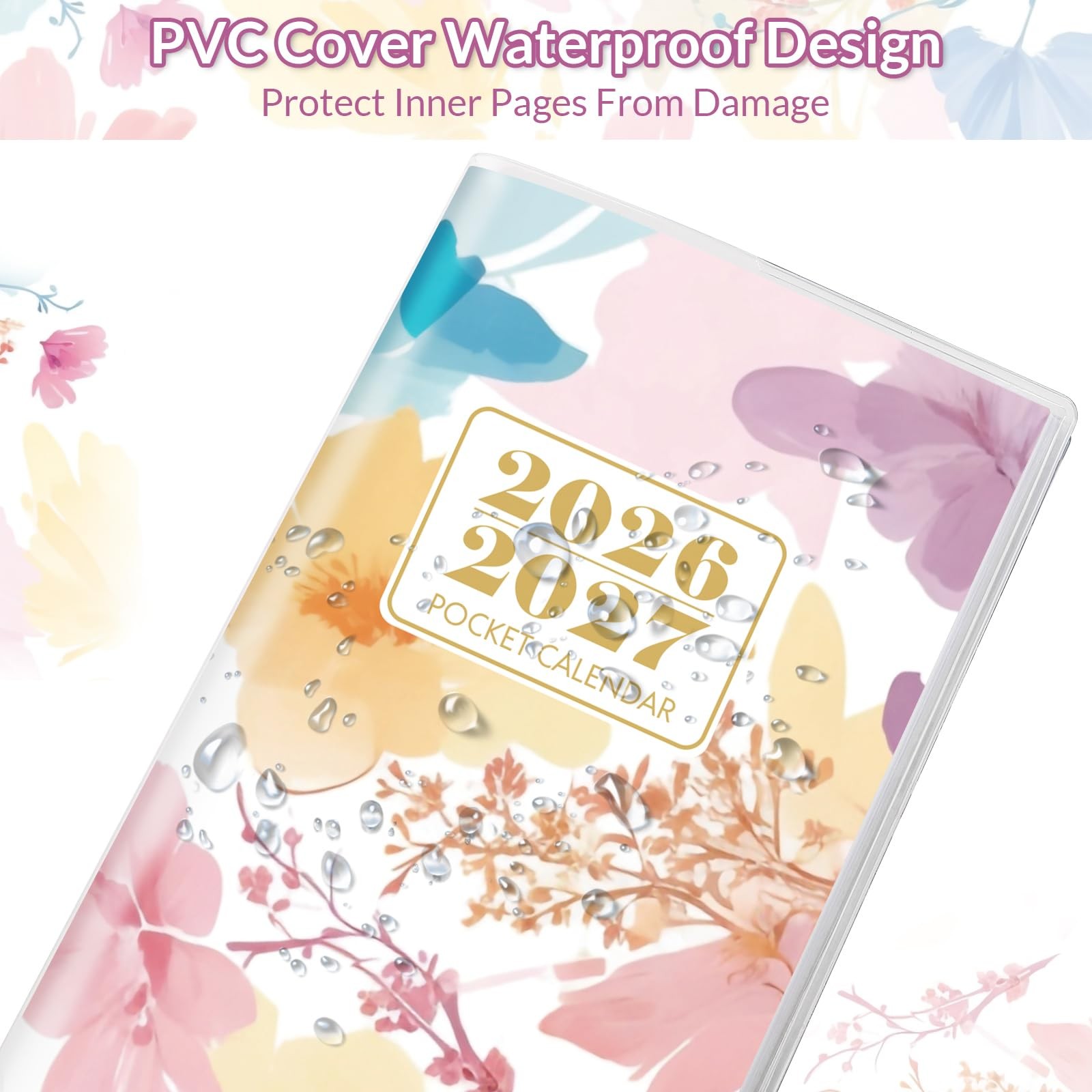 Pocket Calendar 2026-2027 Floral Monthly Planner 3.7×6.7 PVC Cover Organizer