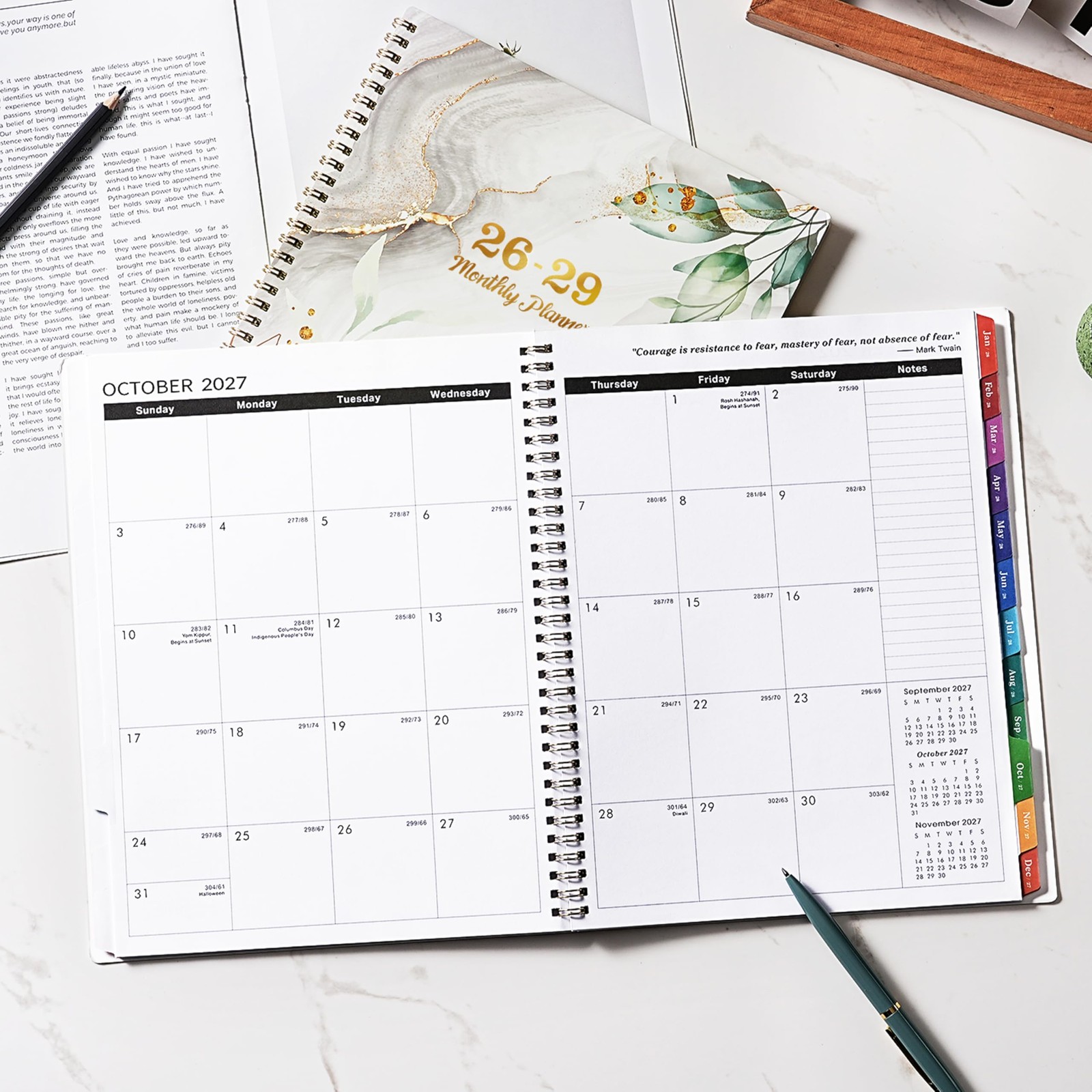 Monthly Planner 2026-2029 – 3 Year 9×11 inches, white, gold