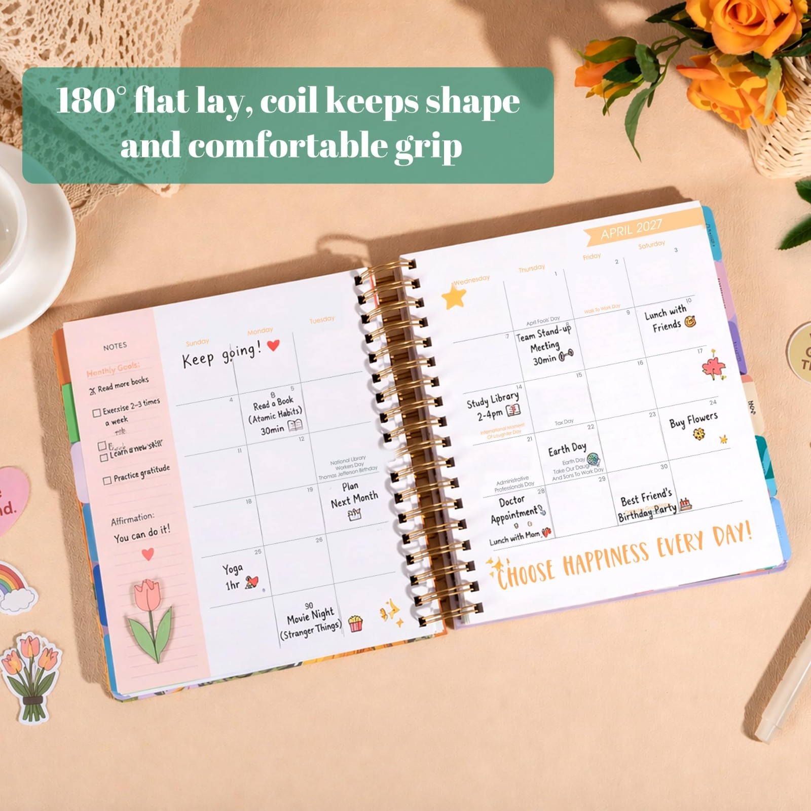 18-Month Academic Planner July 2026 – Dec 2027, Floral Hardcover Organizer, Week