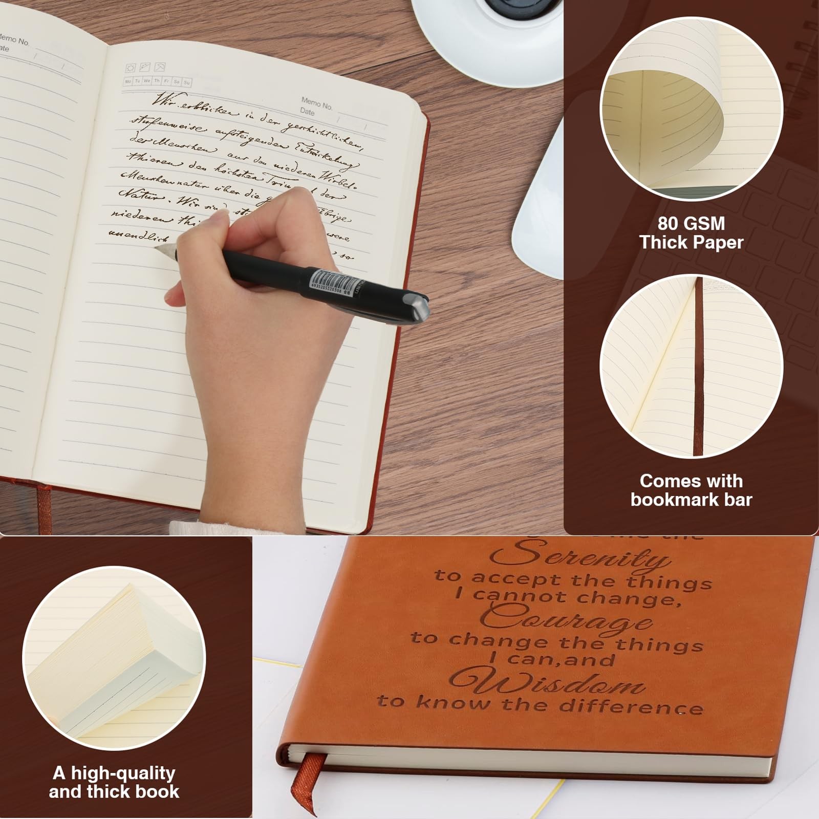 WHLBHG AA & NA Sobriety Leather Notebook 8.2 inches, God grant me-NA