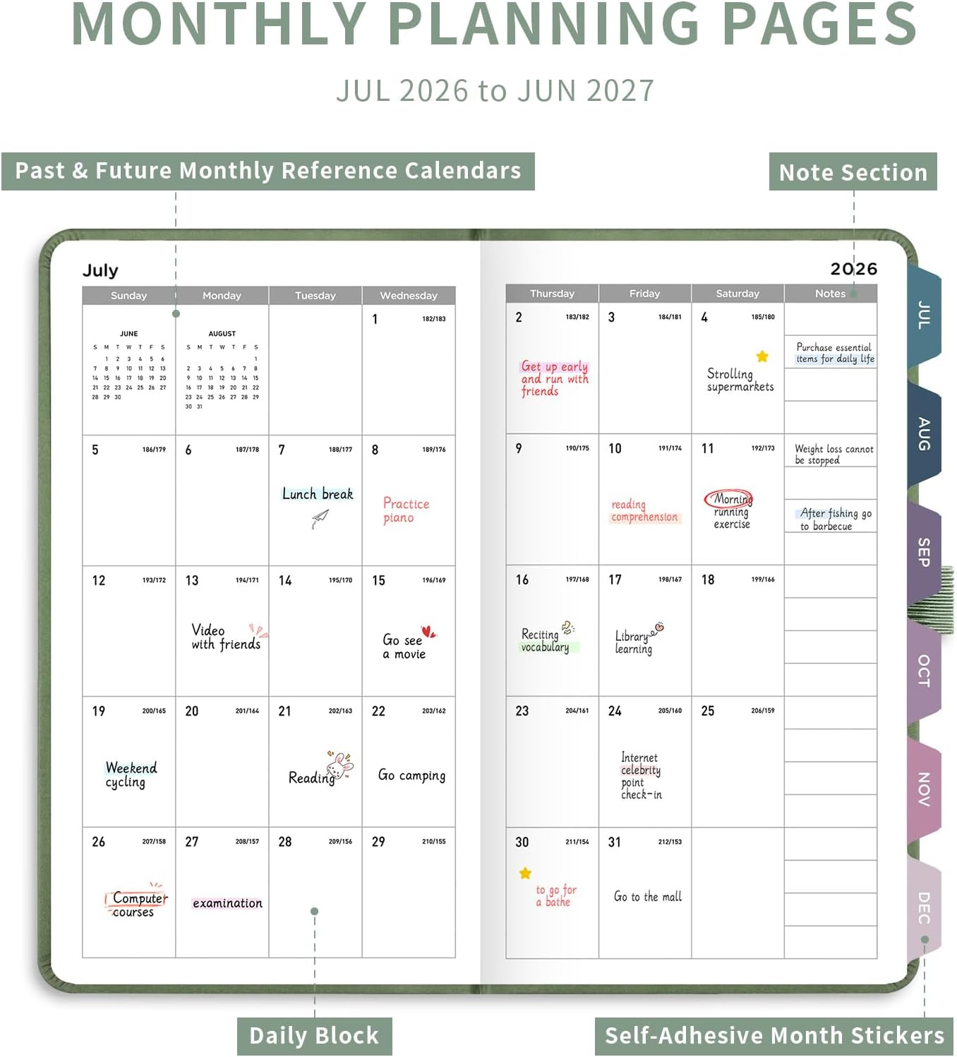 Pocket Calendar 2026-2027, July 2026 – June 2027, Academic Planner, Weekly and M