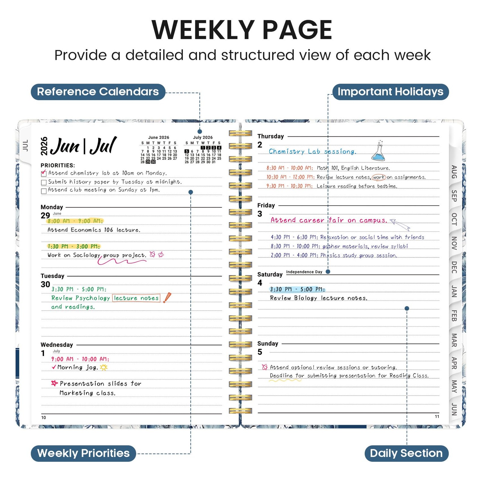 Planner 2026-2027, Academic Monthly and Weekly (6.3″x8.5″)a5, A-Blue Floral