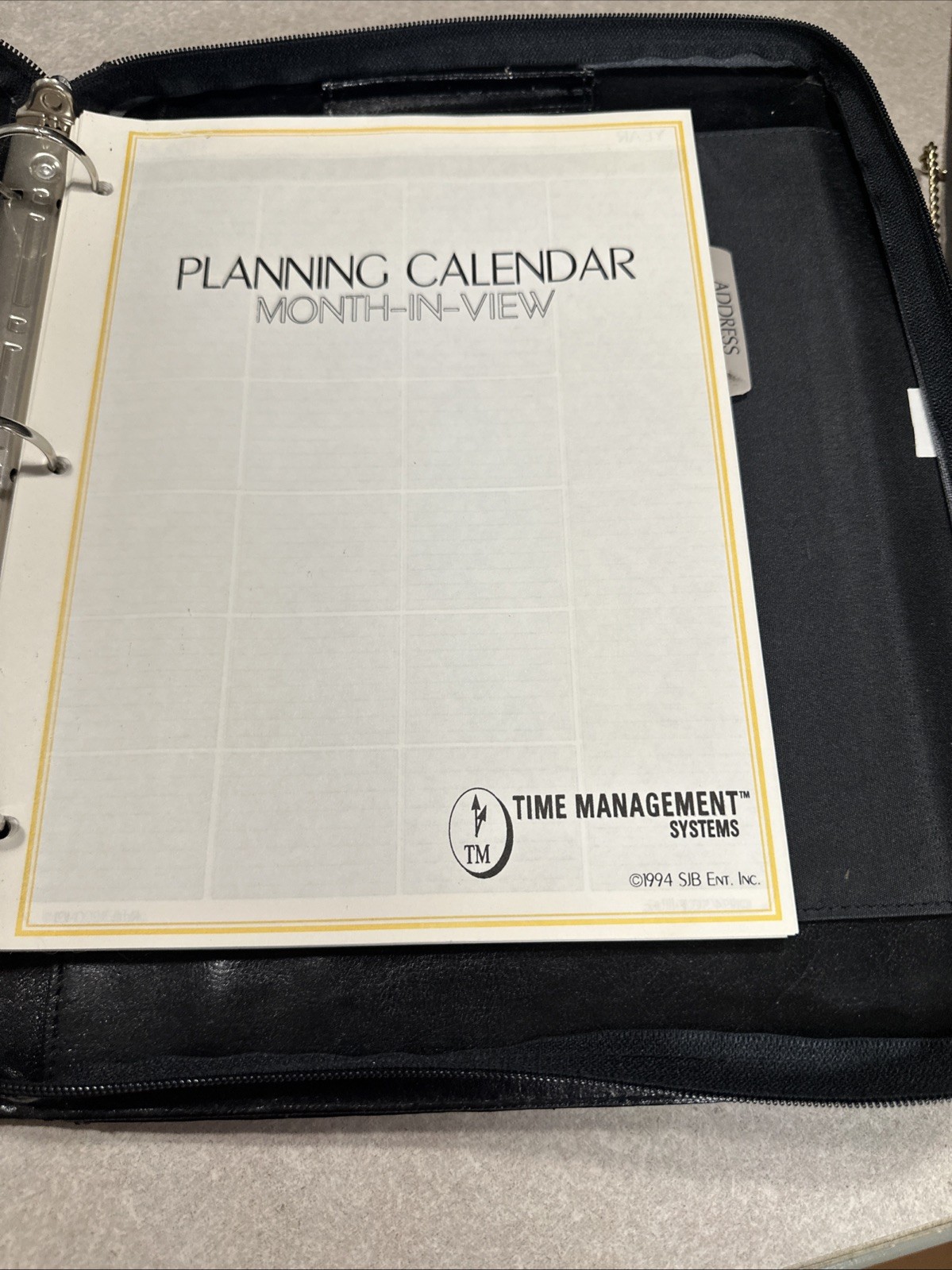 Vintage 1994 90s Black LEATHER 3 RING BINDER/NOTE BOOK Organizer Briefcase