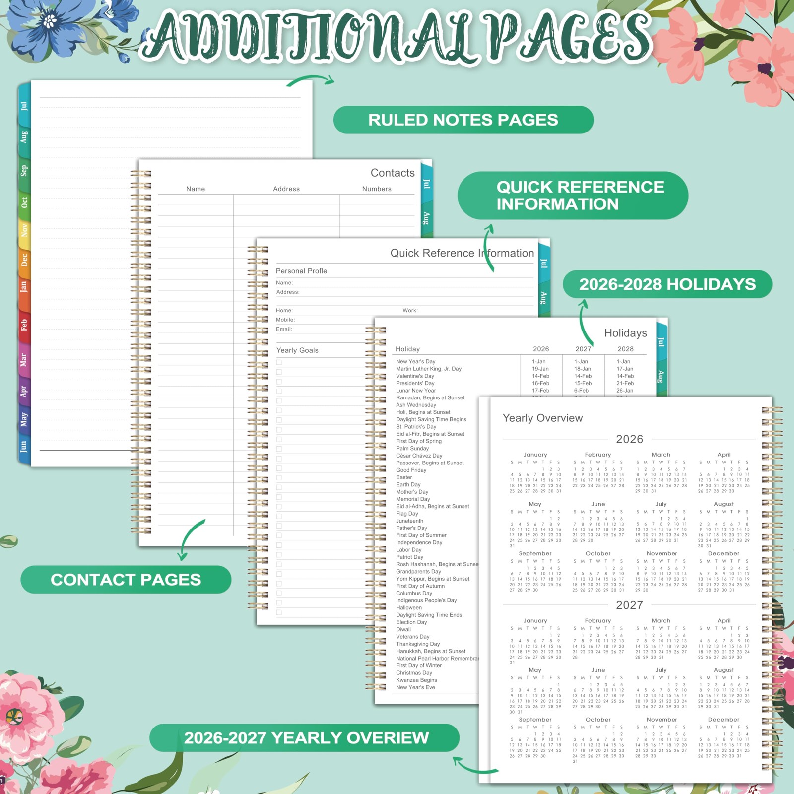 Planner 2026-2027 – 9″ x 11″ Weekly and Monthly 9” × 11”, green
