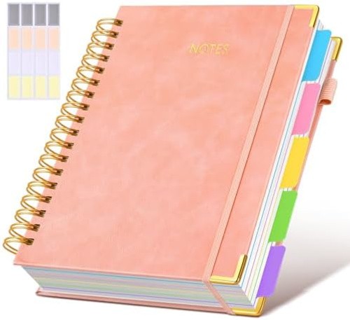 Hardcover Spiral Notebook Journal with Removable Dividers Tabs, 300 Pages Lea…
