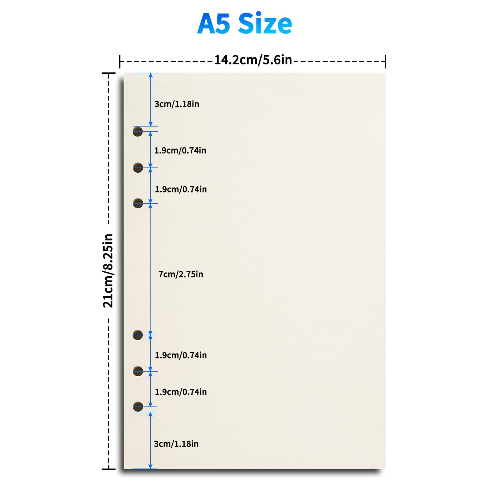 A5 Blank Refill Paper for 6-Ring Binders Planner Traveller Journal White