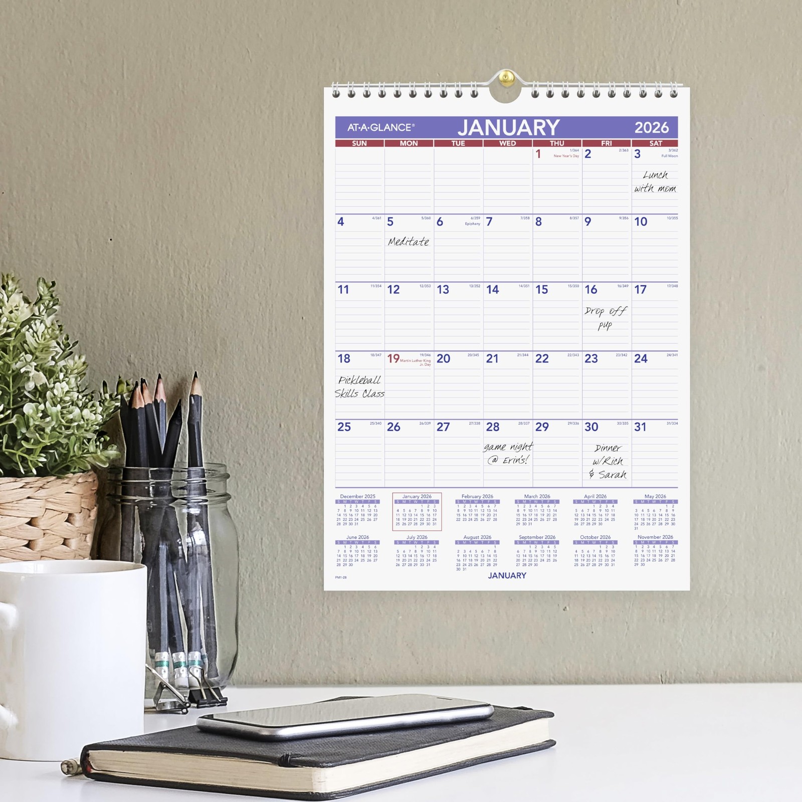 AT-A-GLANCE 2026 Wall Calendar, 8″ x 11″, Small, Ruled 8″W x 11″H, White