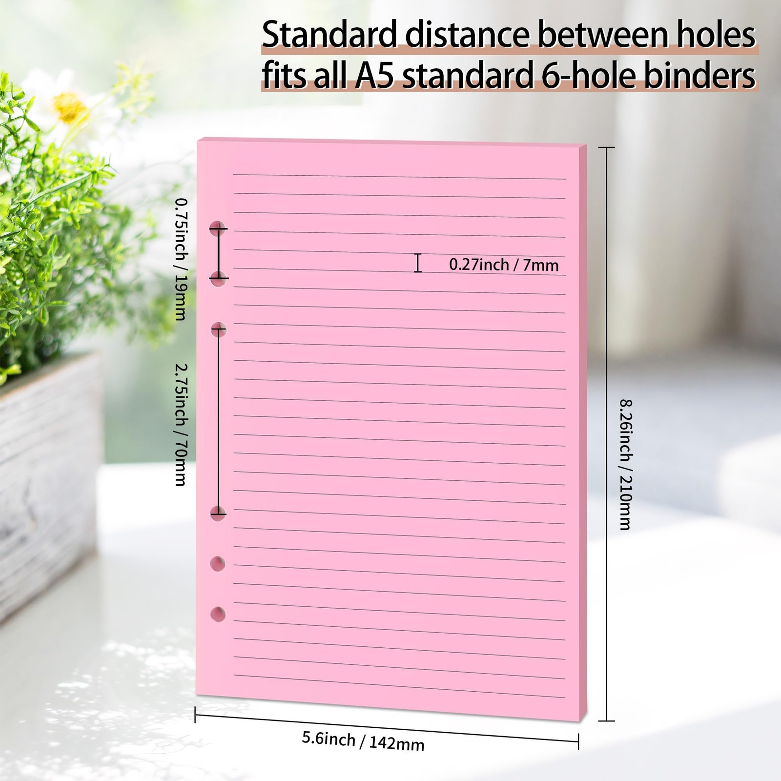 Lined Refill Paper 2 Pack A5 Colorful Ruled Journal Fillers 100 Sheets 200 Pages