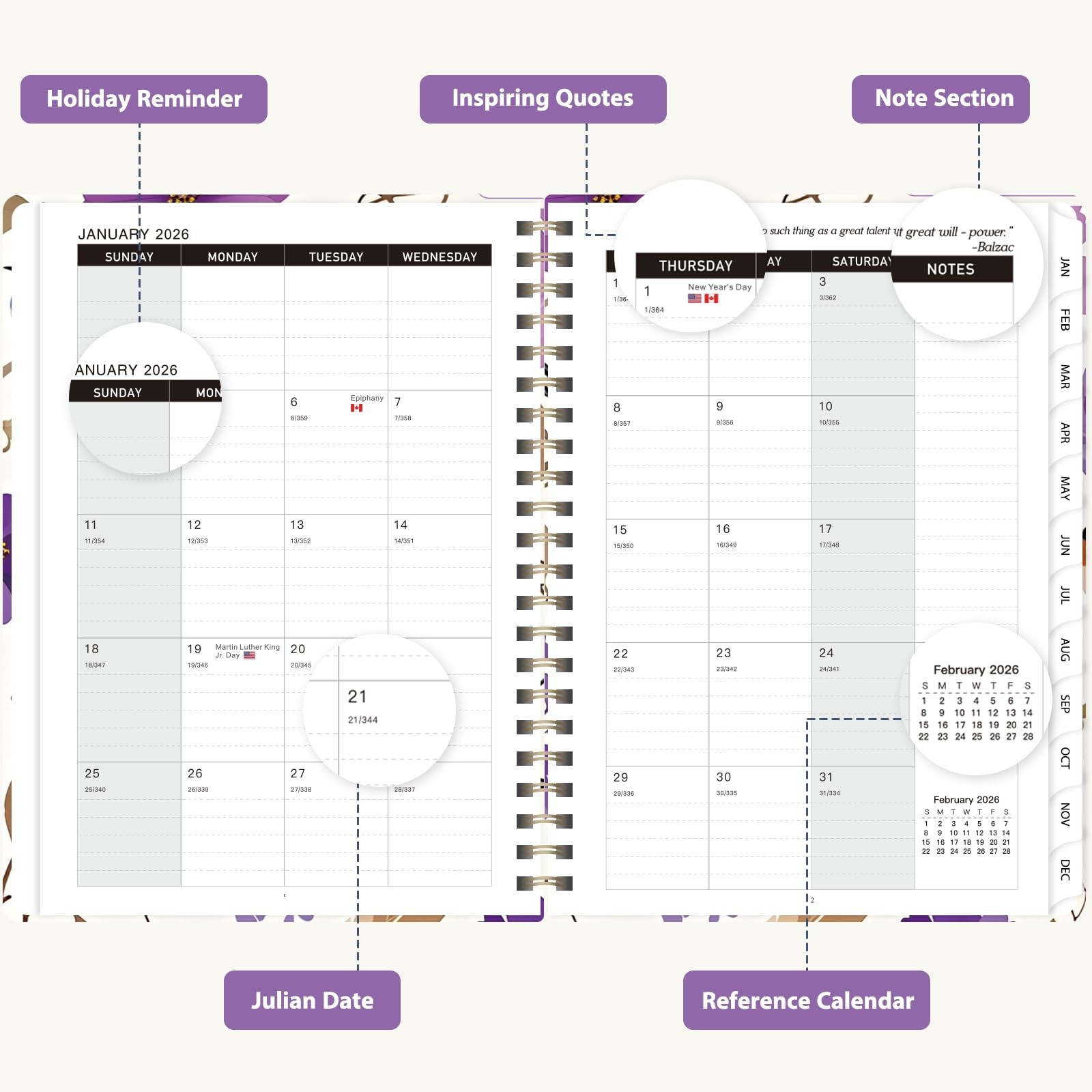 2026 Planner, Weekly and Monthly Calendar Planning Book, Jan 2026 – Dec 2026,…